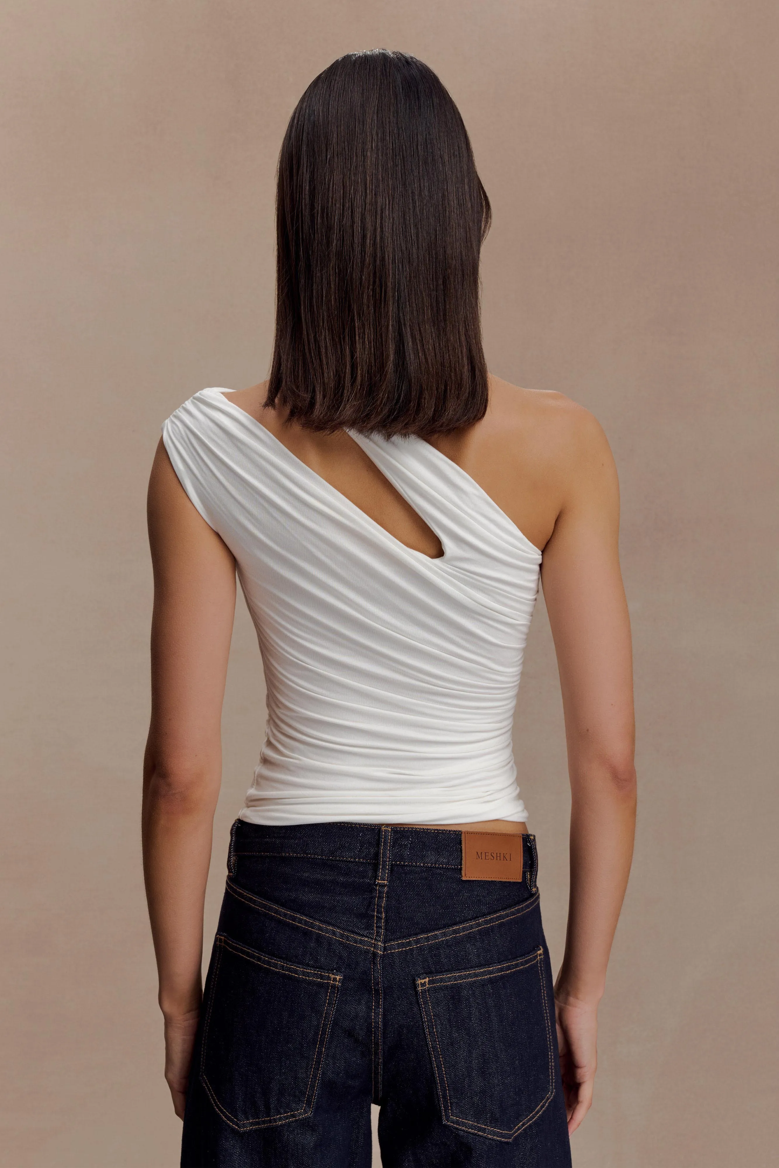 Anna One Shoulder Modal Top - White GarmentWashed Softness SnagFreeKnit