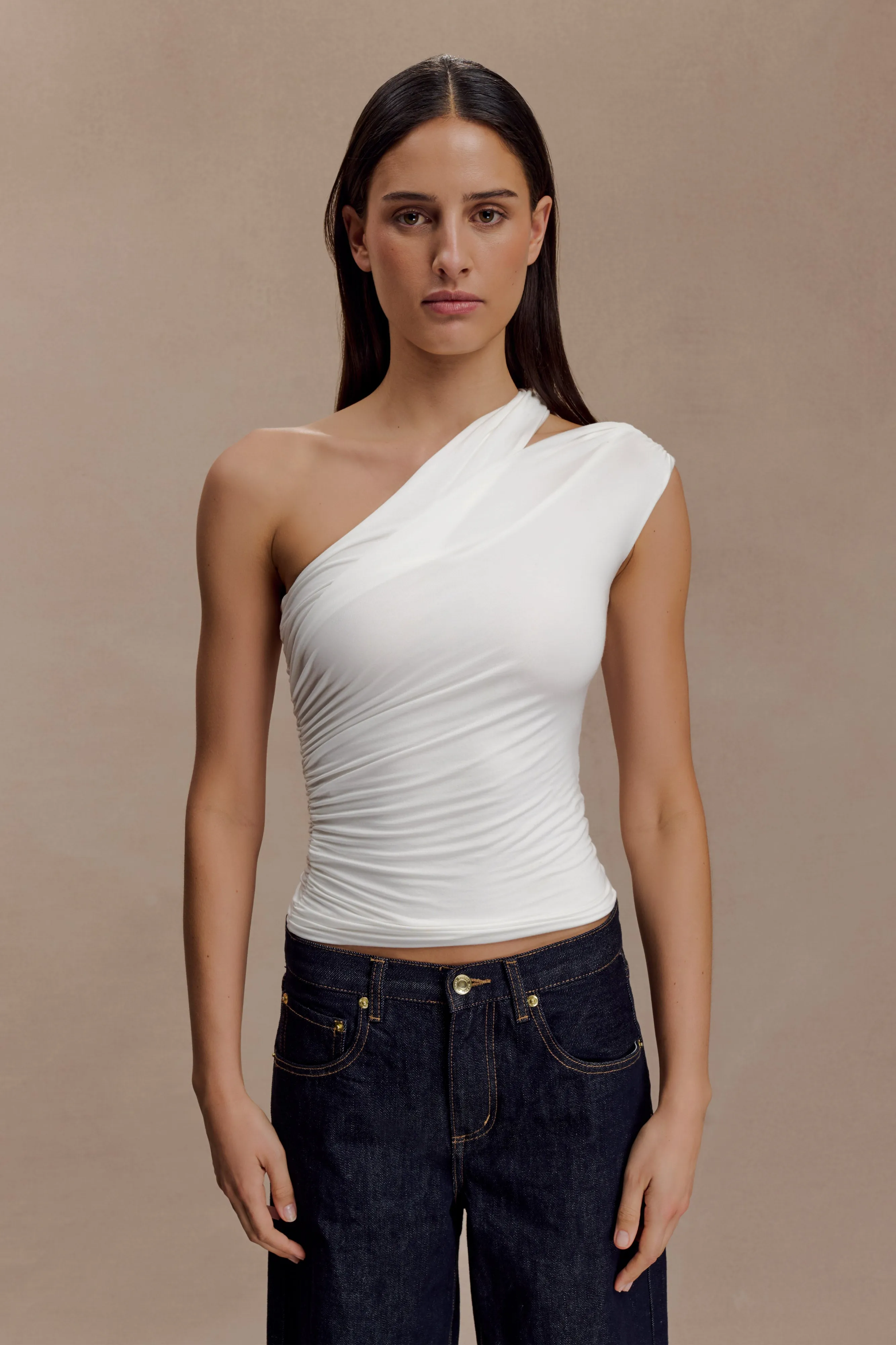 Anna One Shoulder Modal Top - White CrossBackDesign