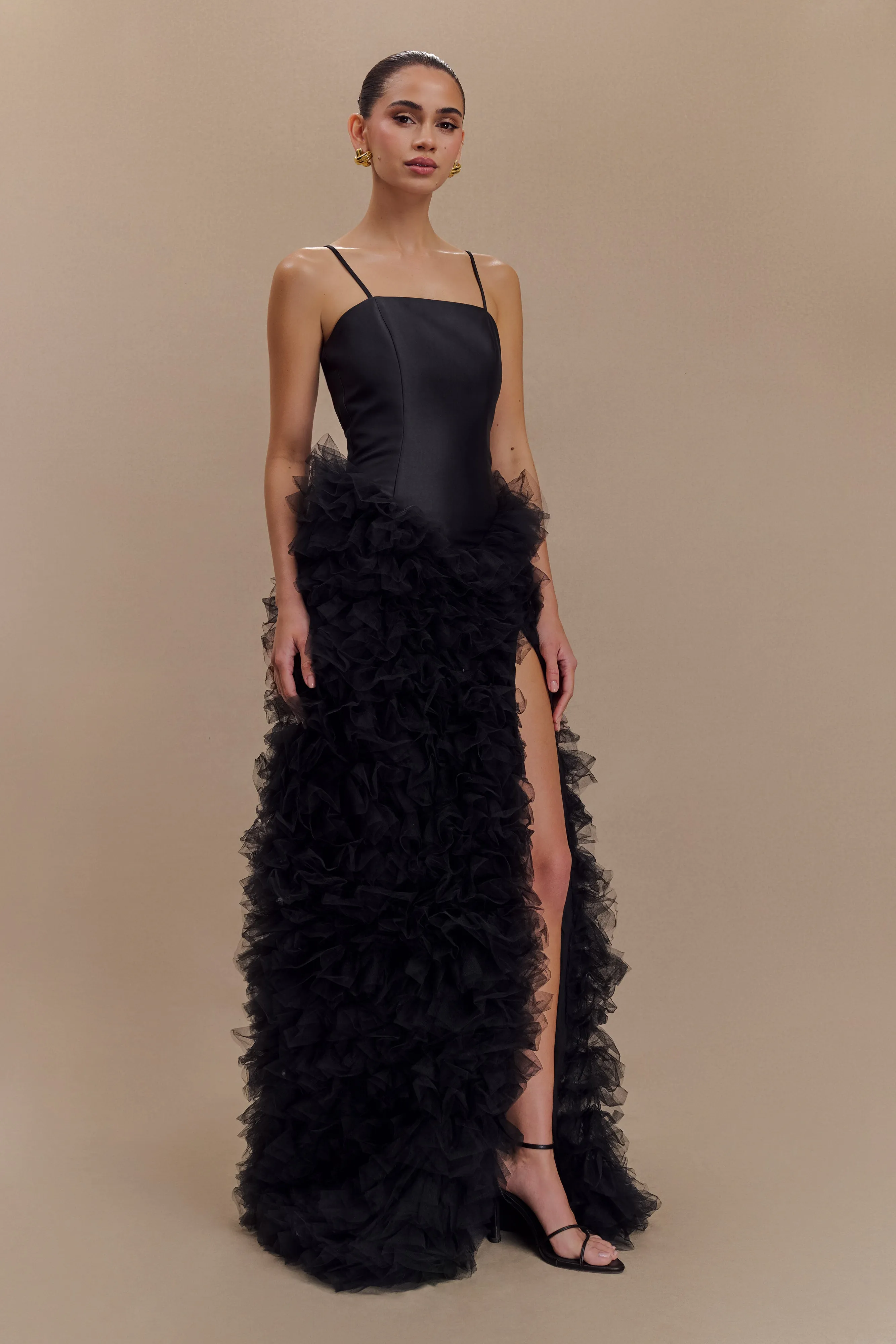 Trendy Fit Look Magnolia Tiered Ruffle Maxi Dress - Black