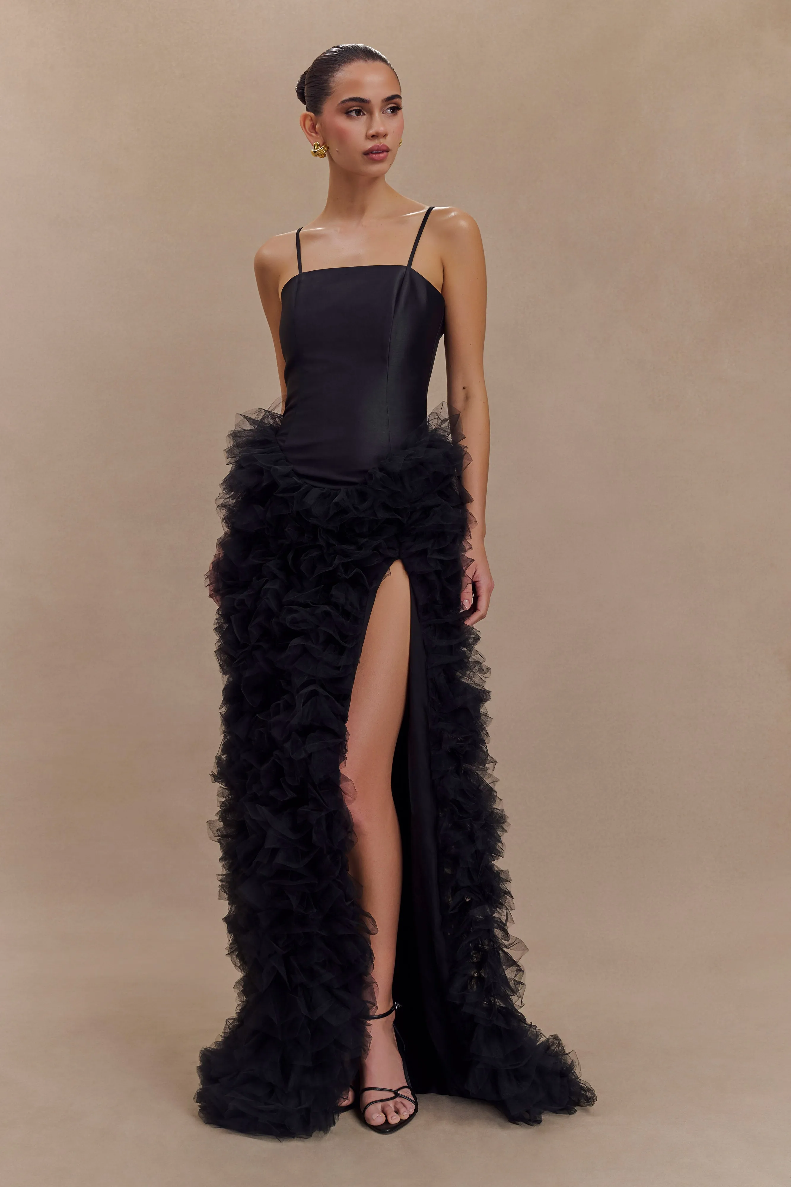 Magnolia Tiered Ruffle Maxi Dress - Black Mood Edge Soft Drape