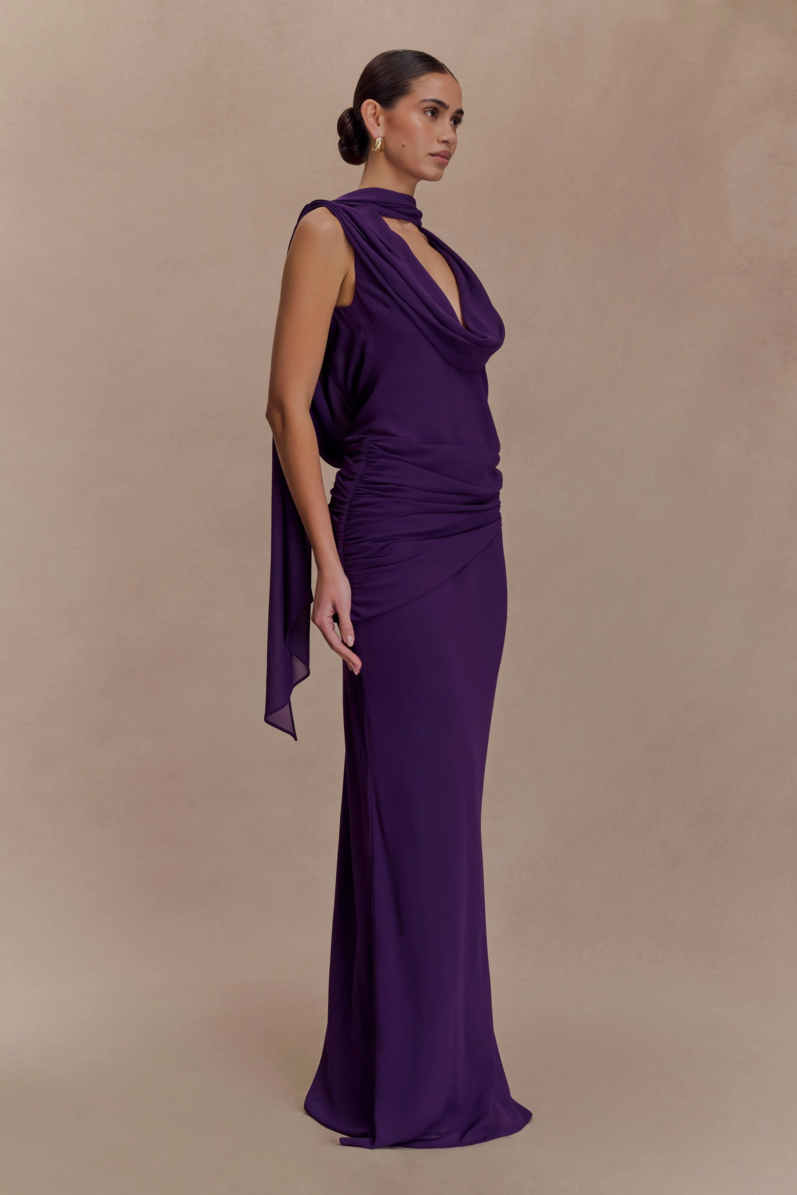 Giulia Chiffon Draped Maxi Dress - Purple Mid Season