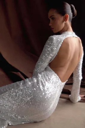 Luxe Touch Sofia Long Sleeve Sequin Maxi Dress - White
