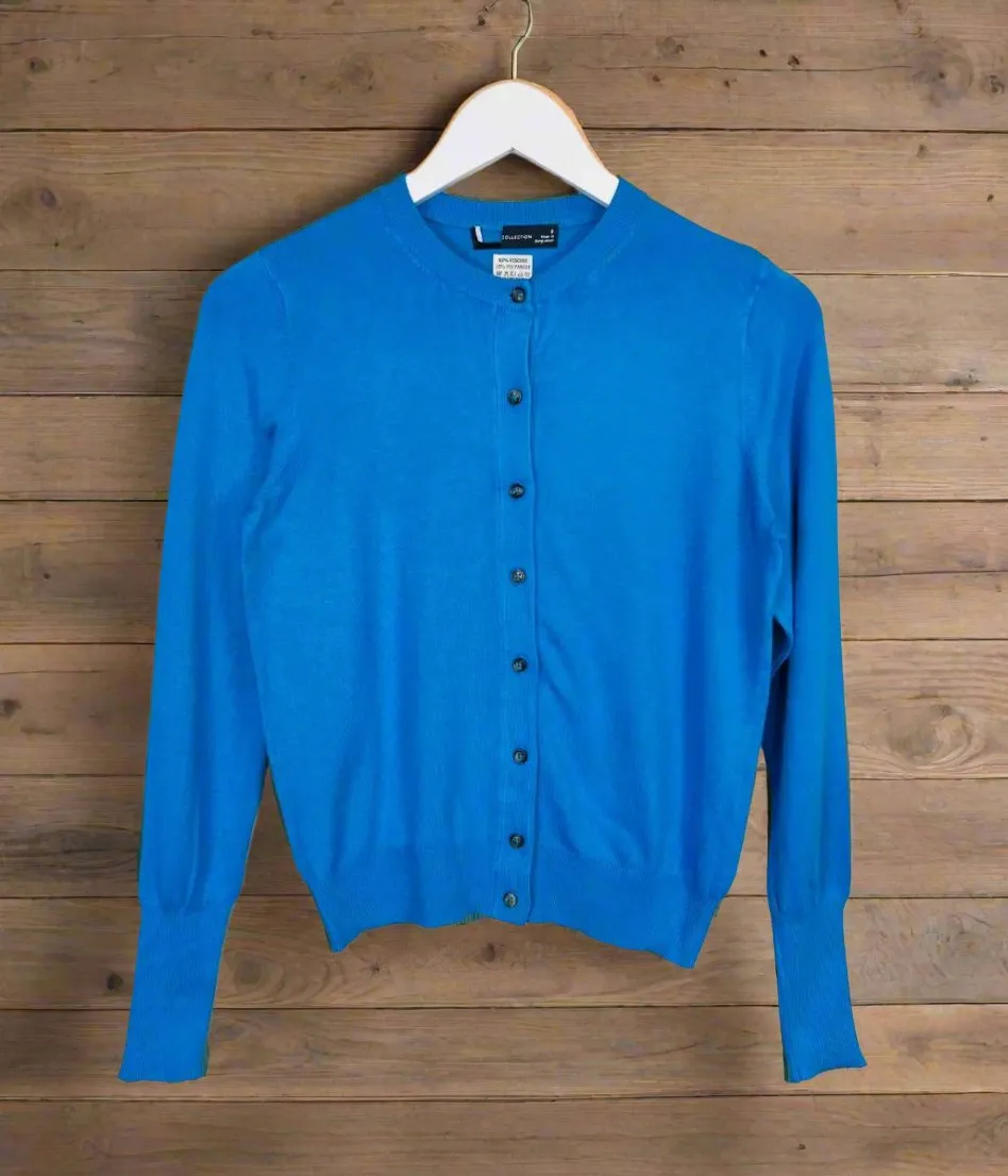 Turquoise Classic Round Neck Cardigan Smart Look Winter Wear Essentials
