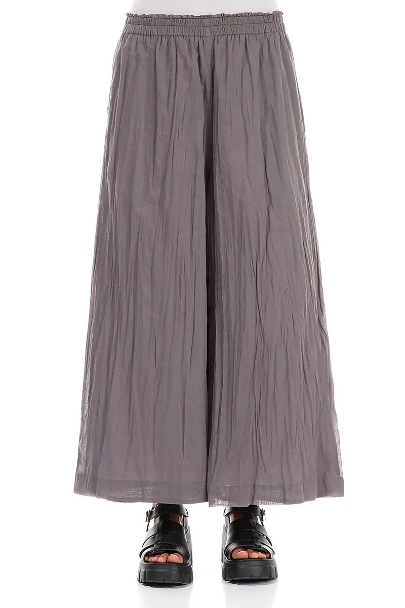 Wide Truffle Crumpled Cotton Trousers Rubberized Hem Body Ready