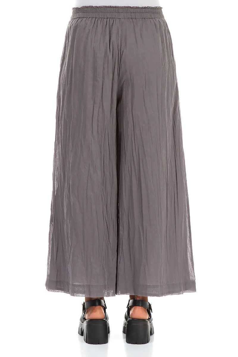 Breath Friendly Stretchable Waist Wide Truffle Crumpled Cotton Trousers