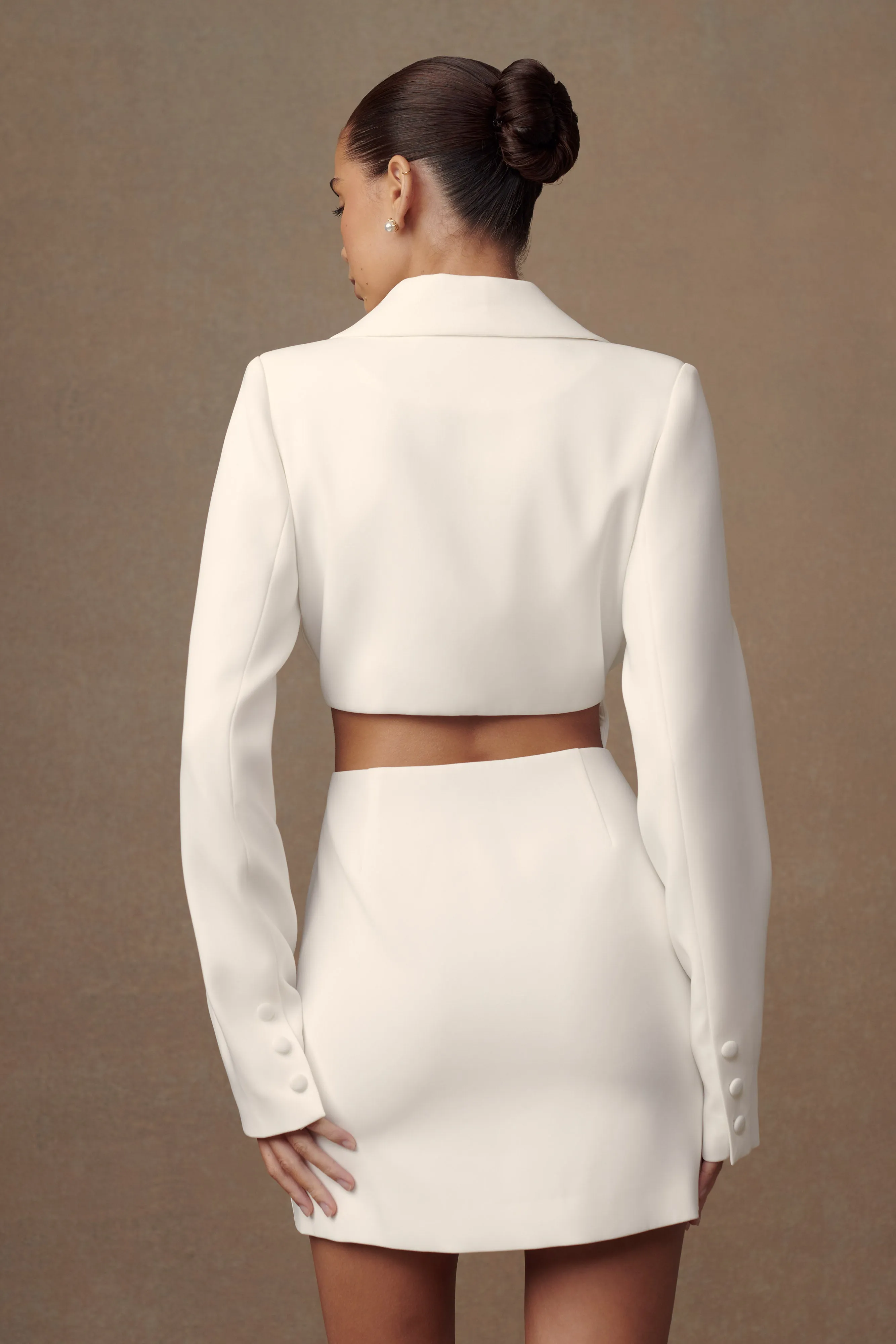 Trinity Crepe Blazer Dress - White Lace-Trim Glam Feel