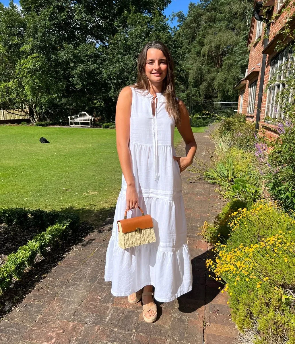 White Ophelia Sleeveless Tiered Dress Raw-Hem Stylish Fit