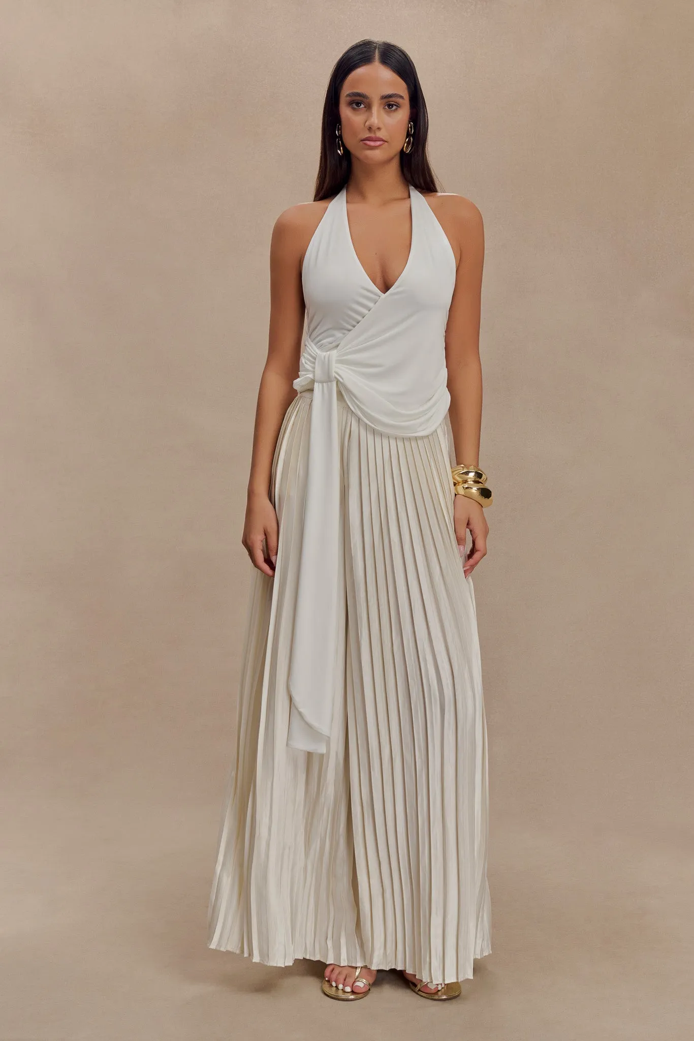 Tyla Draped Slinky Halter Top - White EthicallySourced
