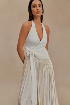Tyla Draped Slinky Halter Top - White Light material