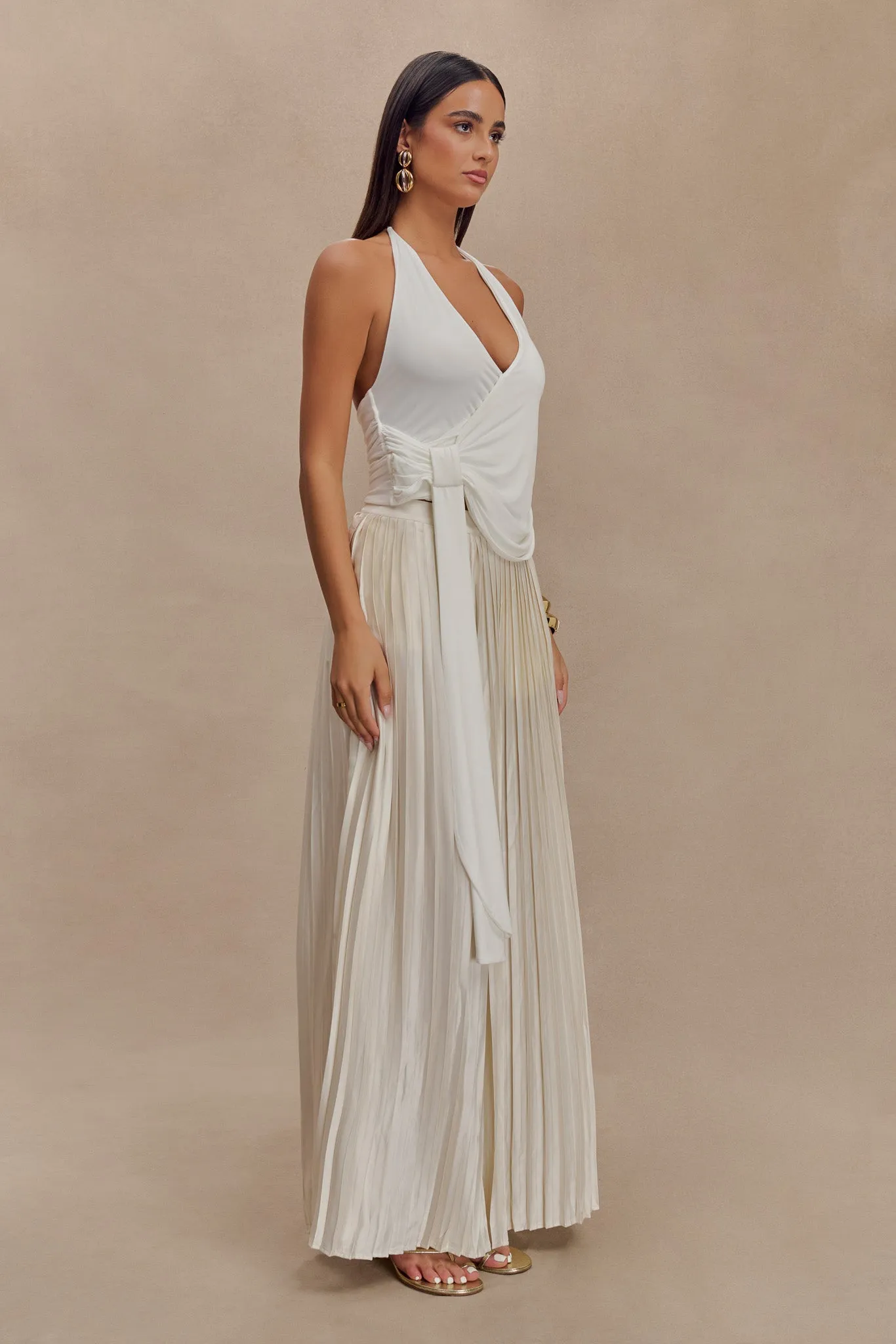 Comfortable Design Tyla Draped Slinky Halter Top - White