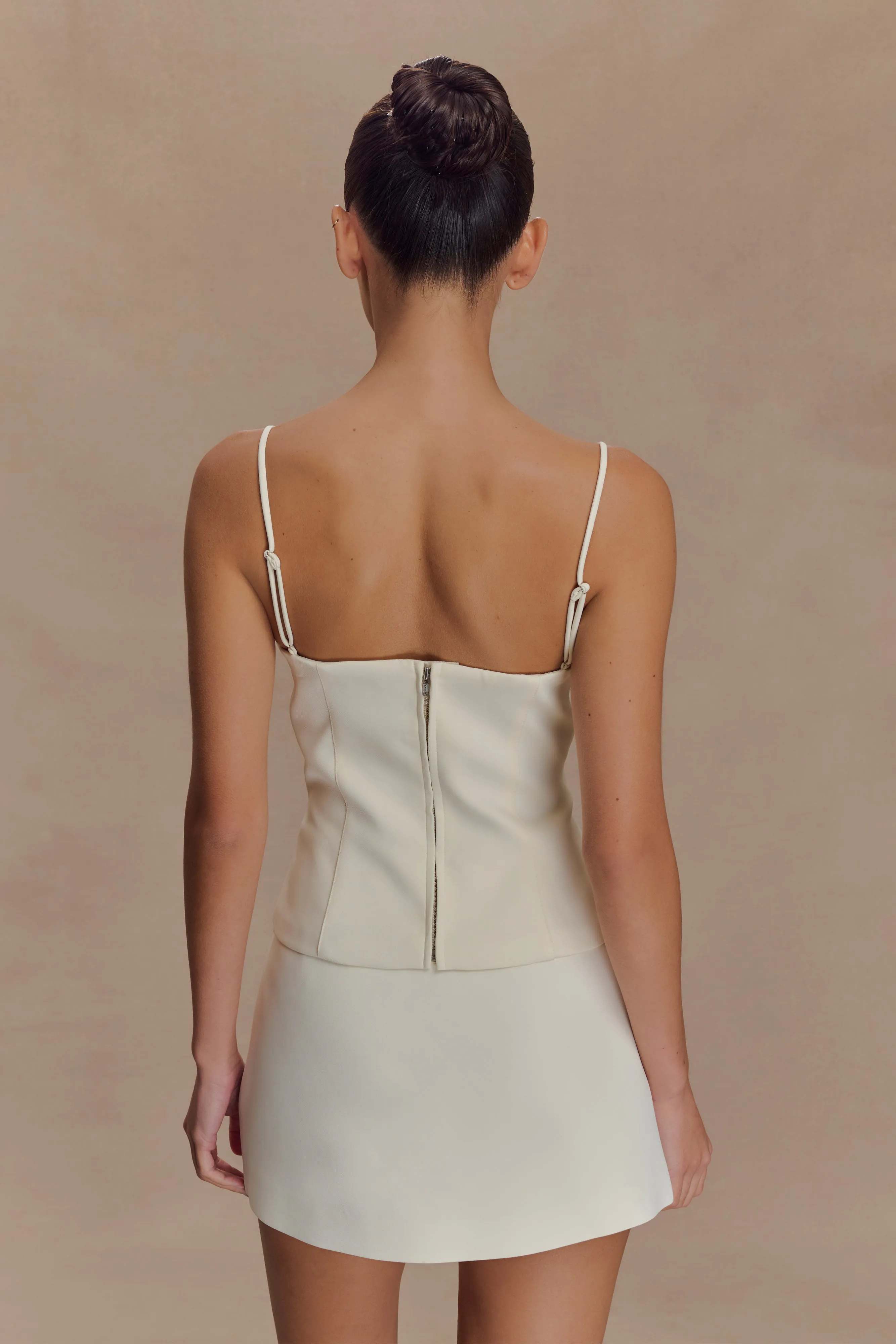 Jaime Suiting Mini Skort - Ivory DoubleLayeredKnees AdjustableWaistband