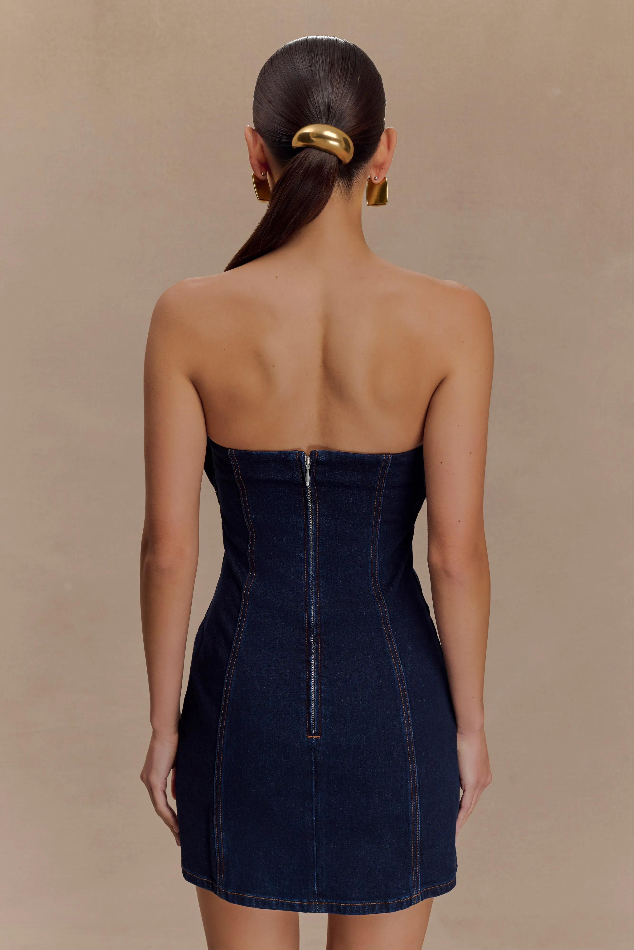 Raesha Frill Denim Mini Dress - Indigo Blue Flare Hem