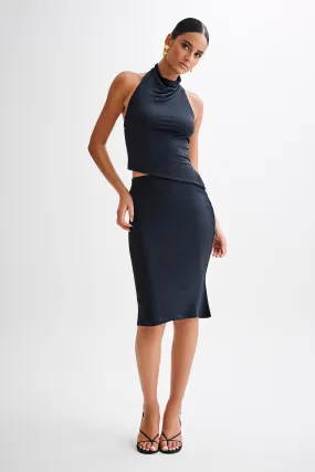 Abrasion Proof Reinforcements Relaxed Fit Mara Slinky Knee Length Skirt - Black