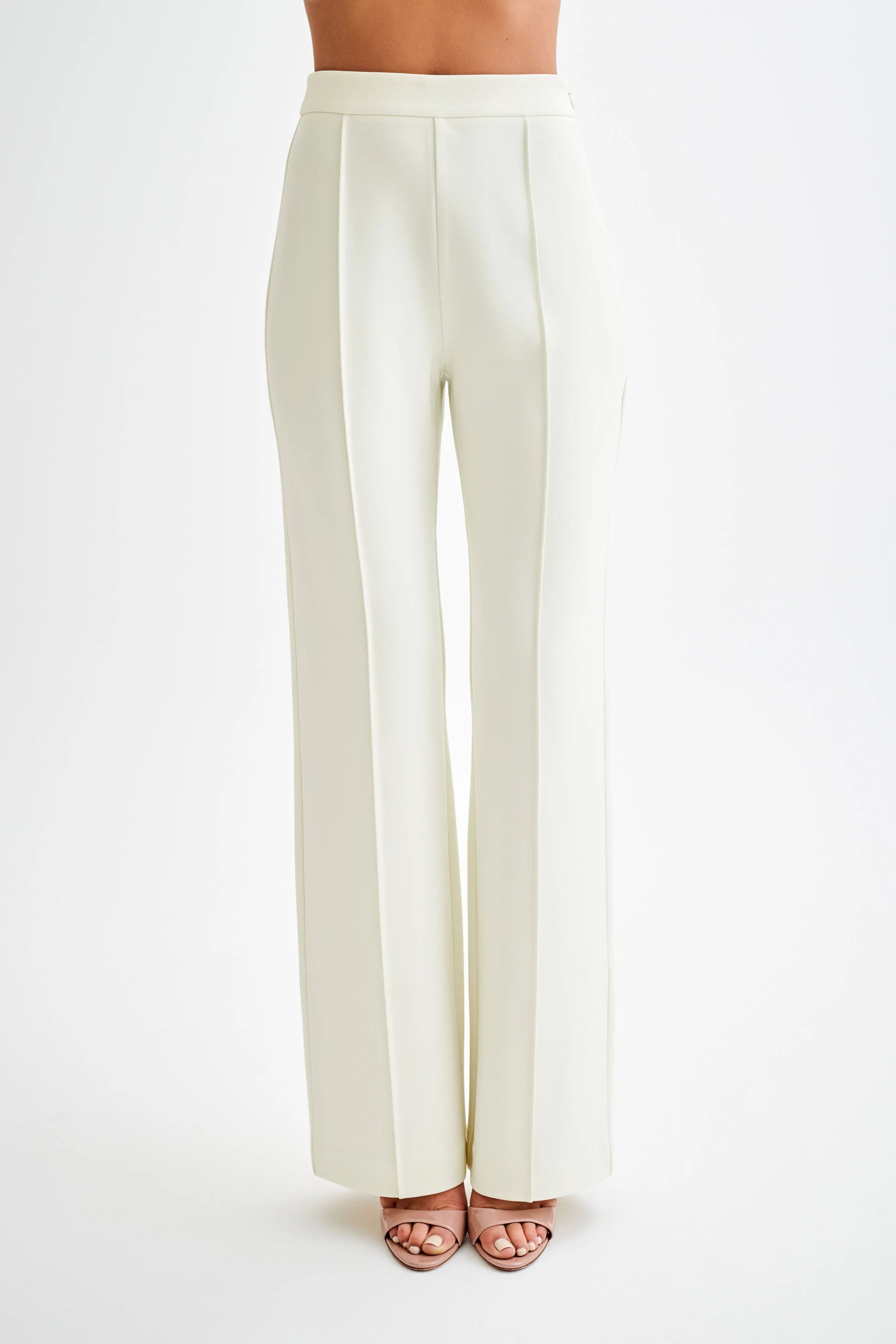 Antonia Pleated Wide Leg Pants - Ivory Anti Static Finish