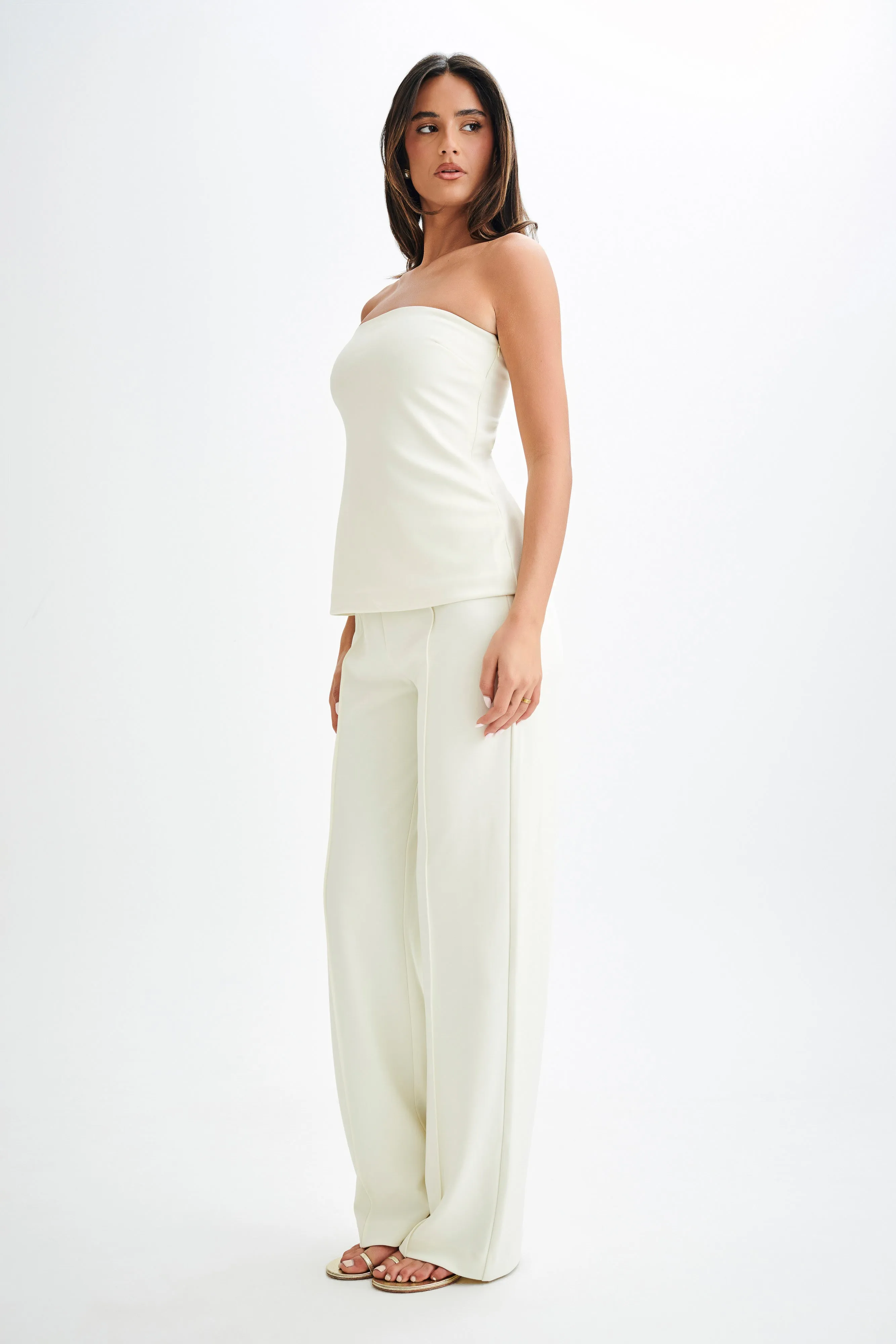 Stretch Layer Fit Antonia Pleated Wide Leg Pants - Ivory