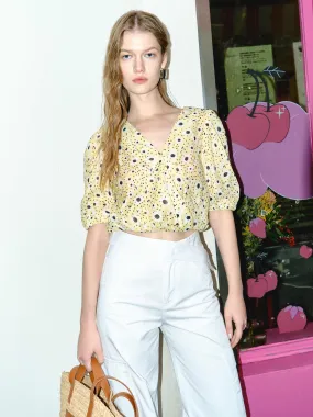 Ramie Cotton Cropped Top Basic Long Sleeve