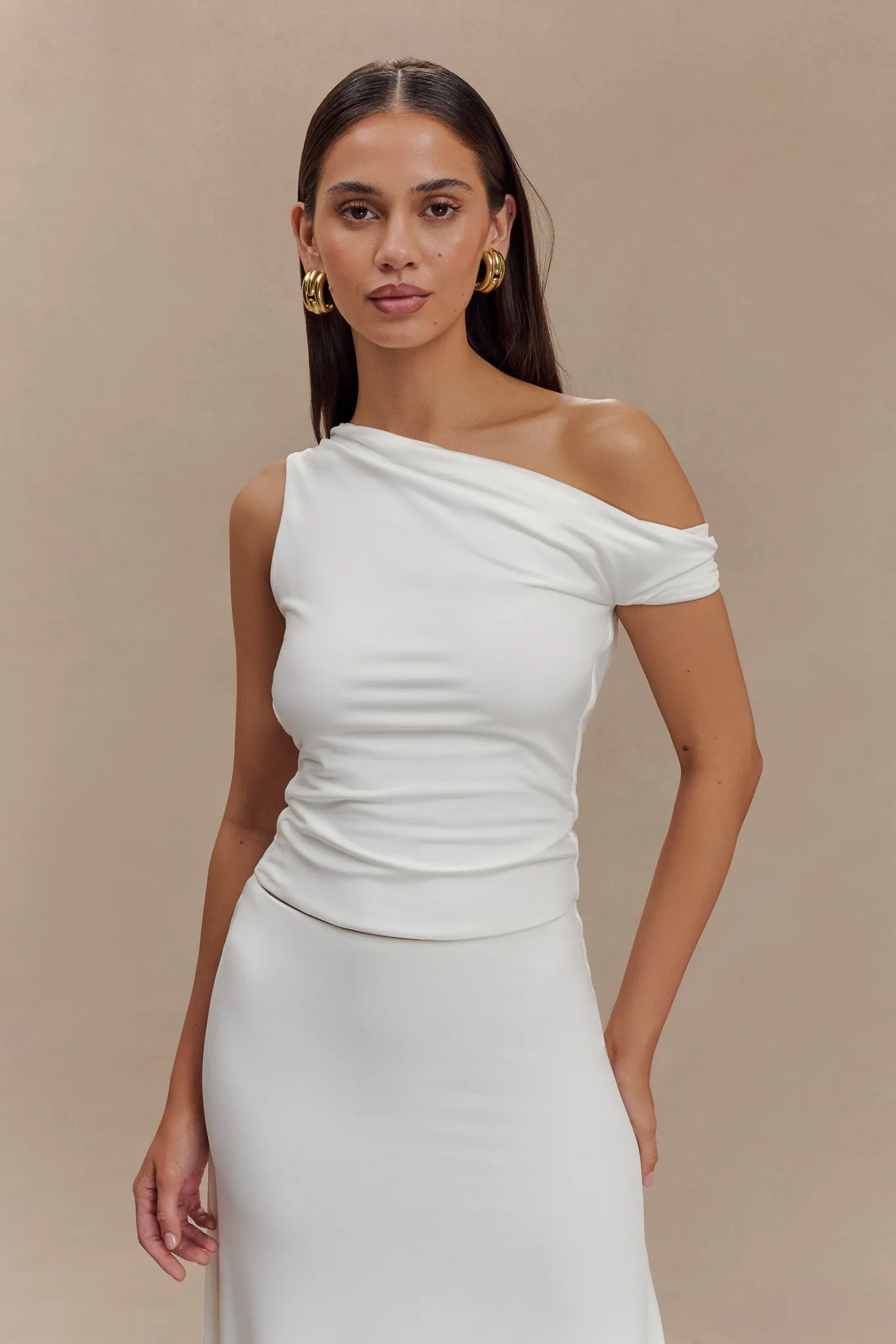Wear Resistant Fabric Kacey Slinky Off Shoulder Top - White