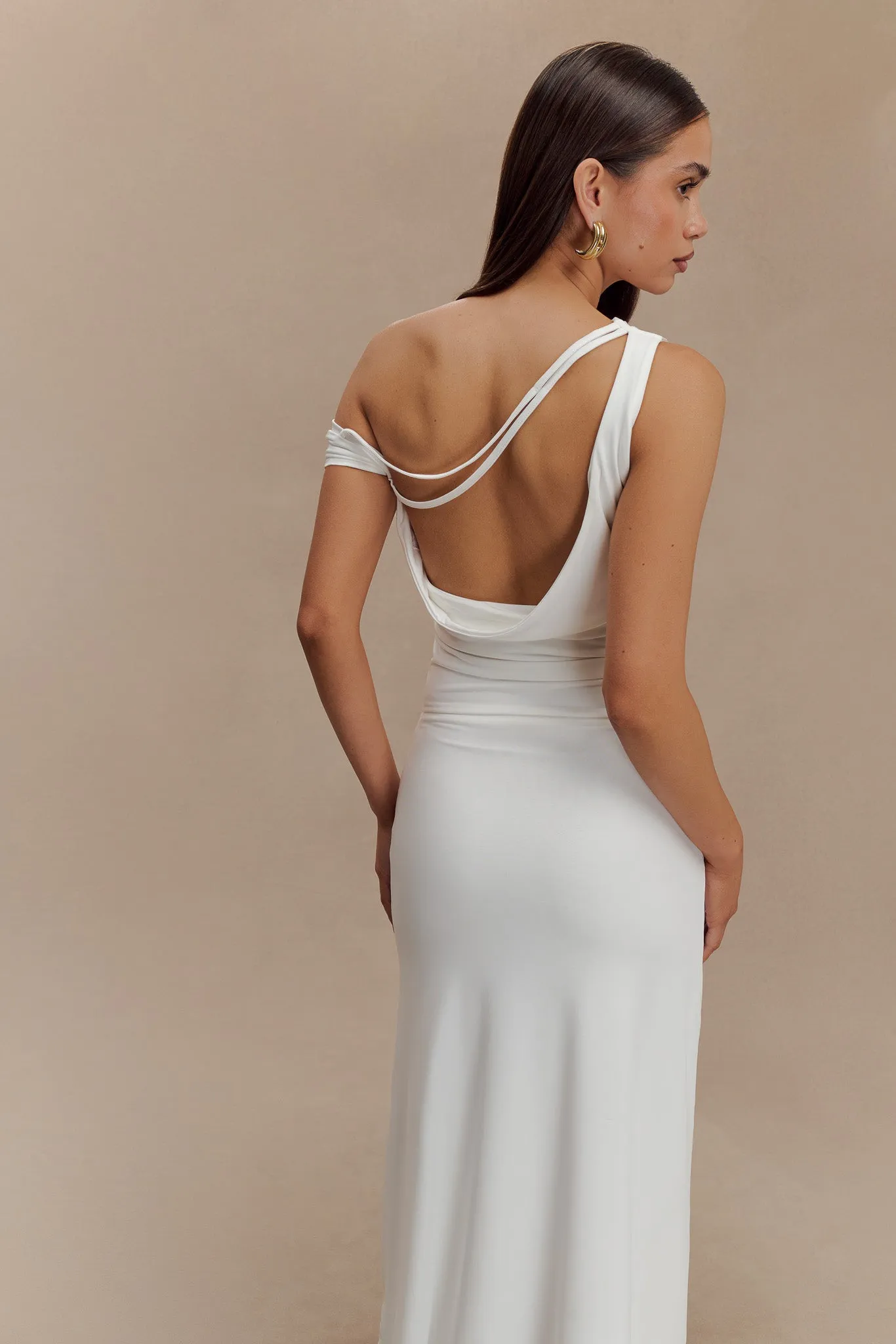 Kacey Slinky Off Shoulder Top - White BrushedInnerSurface Reinforced Hem
