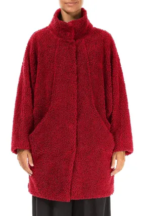 Cherry Red Teddy Cotton Coat LightweightInsulation