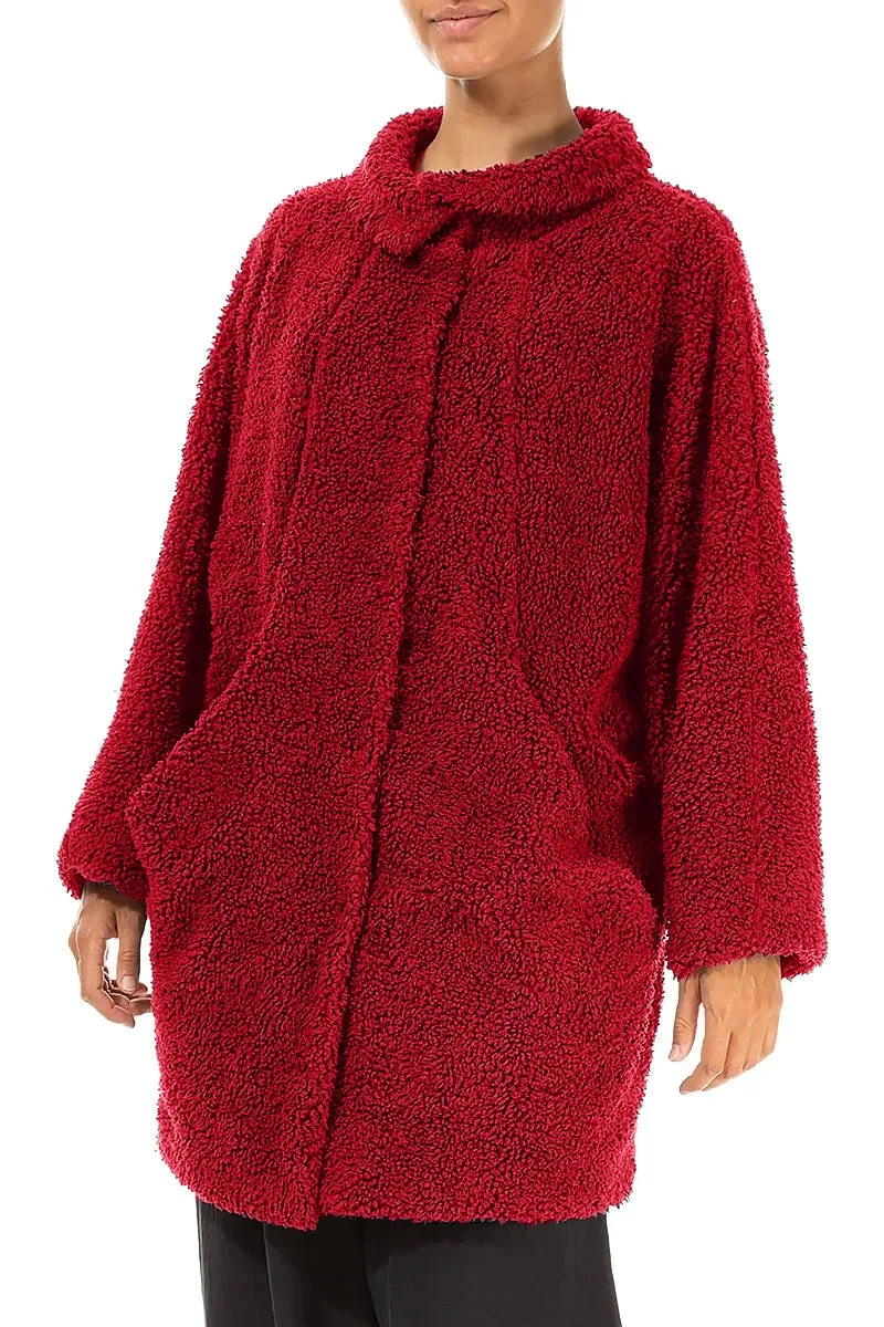 Cold Weather Gear WaterResistant Coating Cherry Red Teddy Cotton Coat