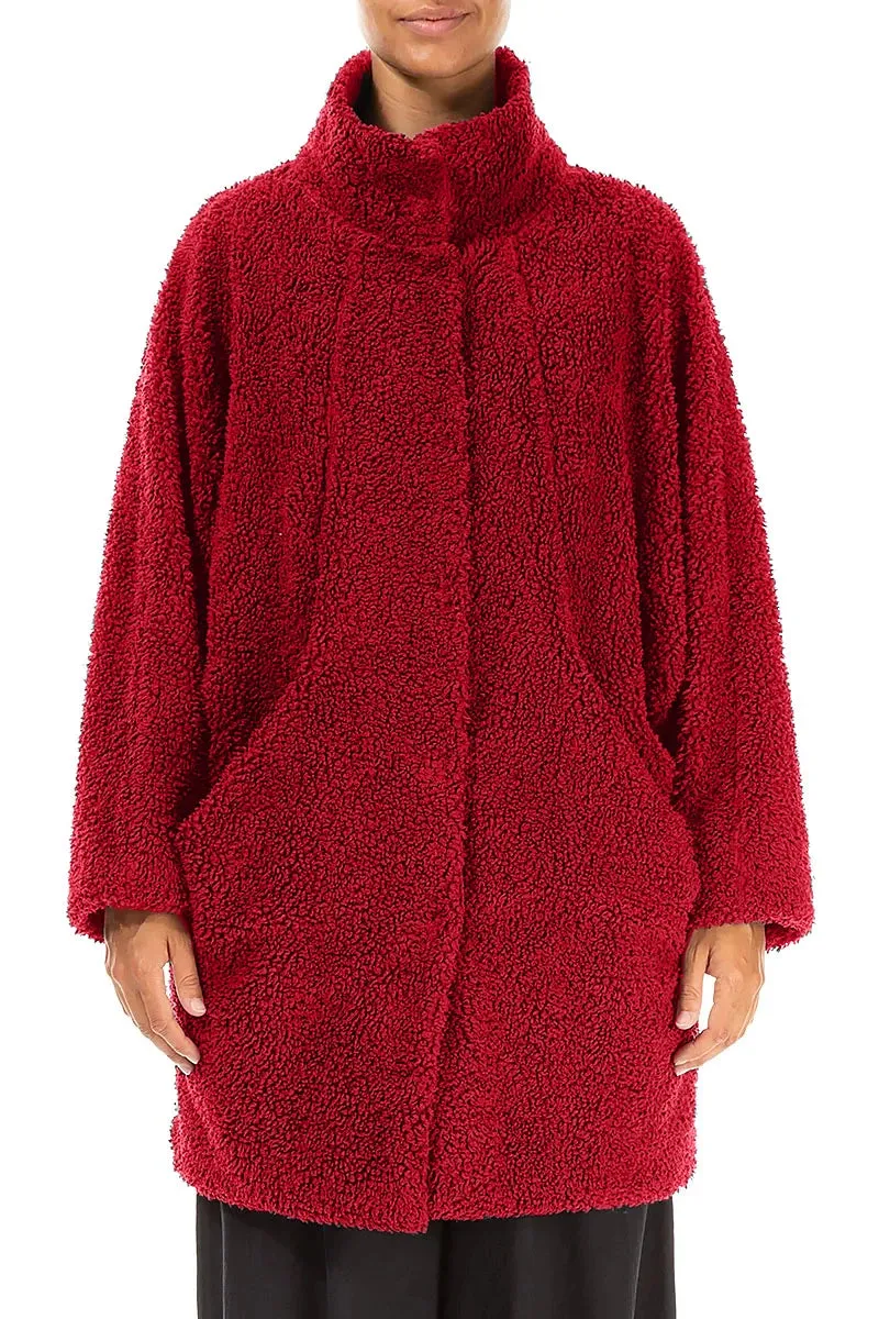 Cherry Red Teddy Cotton Coat LightweightInsulation
