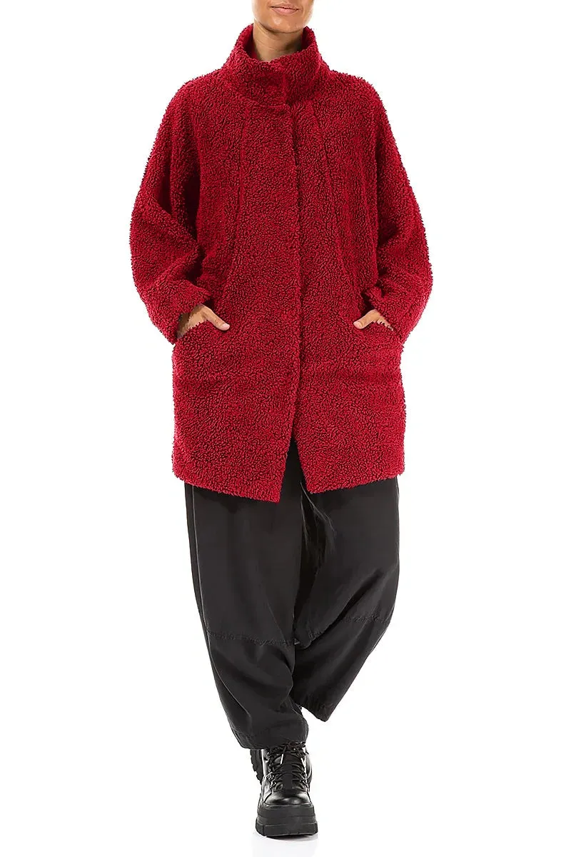 Cherry Red Teddy Cotton Coat Non Restrictive Fit