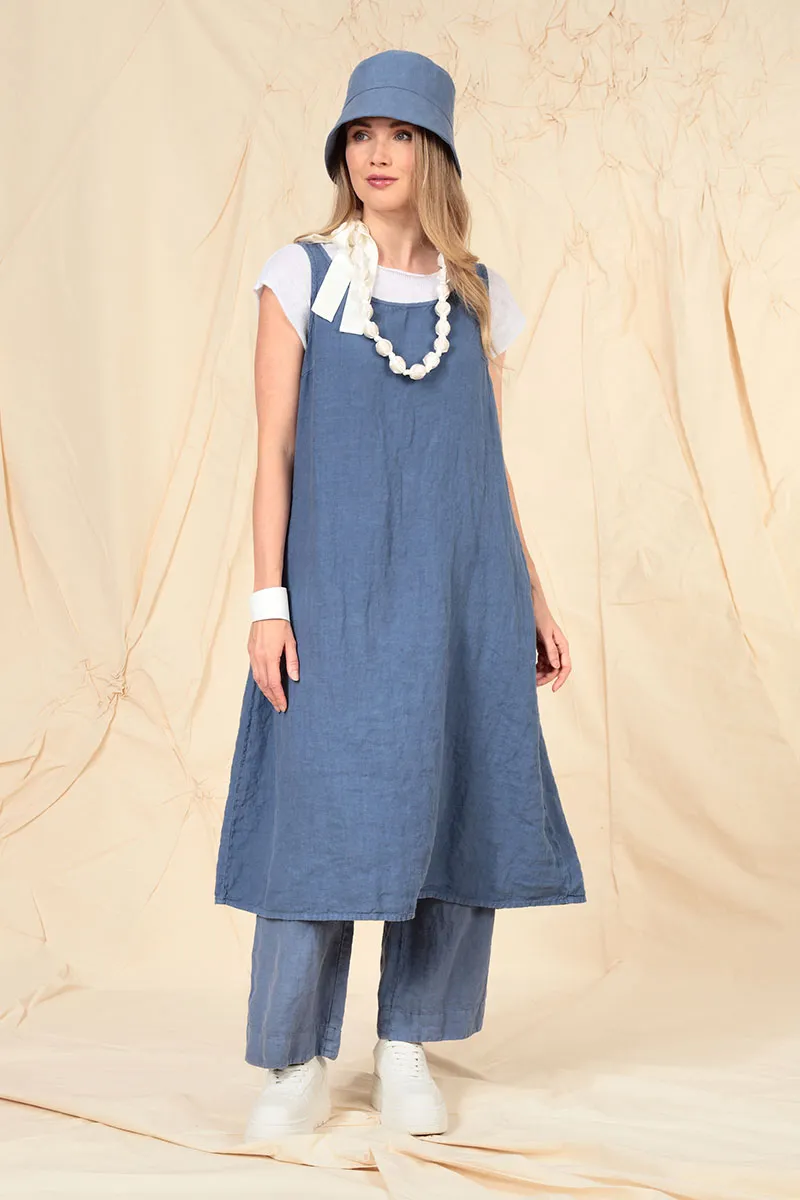 Belt loops Straight Blue Nova Linen Trousers
