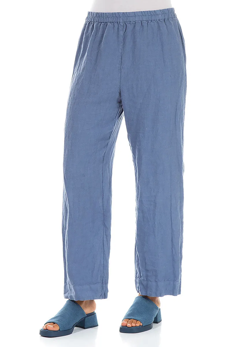 Straight Blue Nova Linen Trousers Durable Design