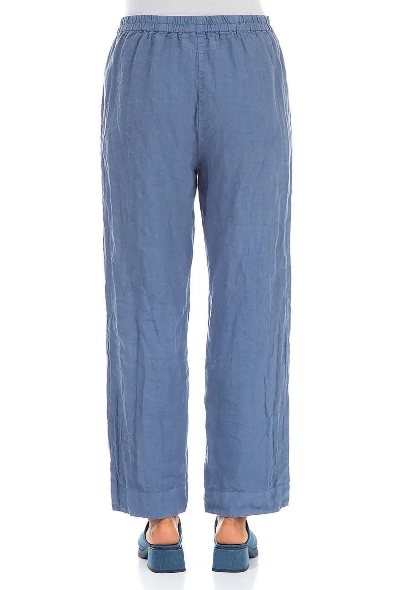 Straight Blue Nova Linen Trousers Casual Fit