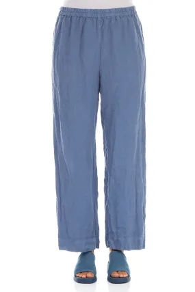 Straight Blue Nova Linen Trousers No Ride Up Design