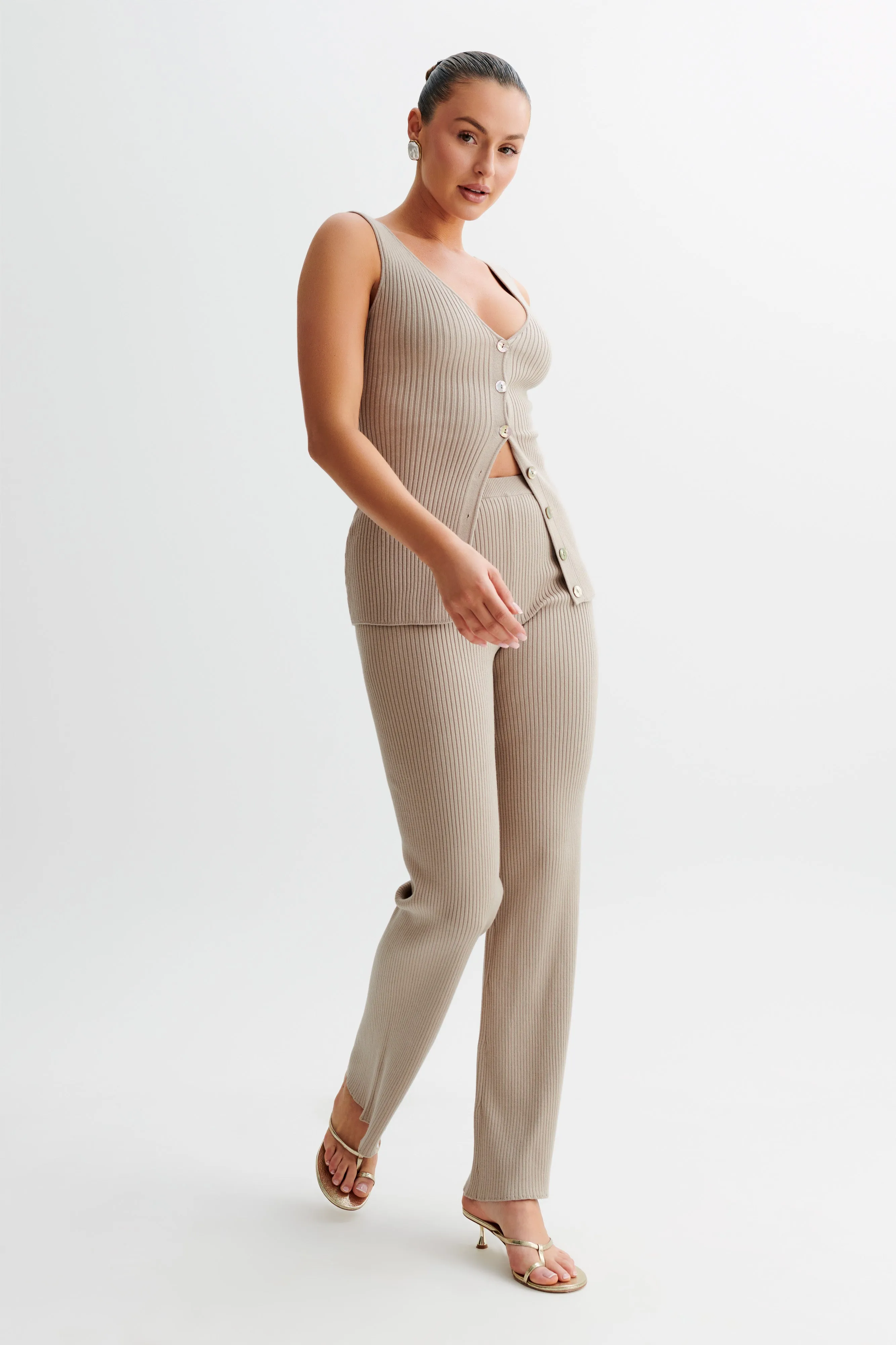 Calypso Knit Longline Vest - Tawny Grey Ultrasoft Inner Lining Formal Blouse