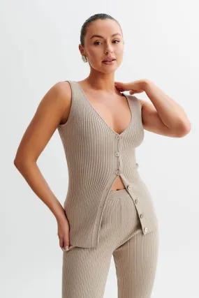 Hot Weather MinimalistAesthetic Calypso Knit Longline Vest - Tawny Grey