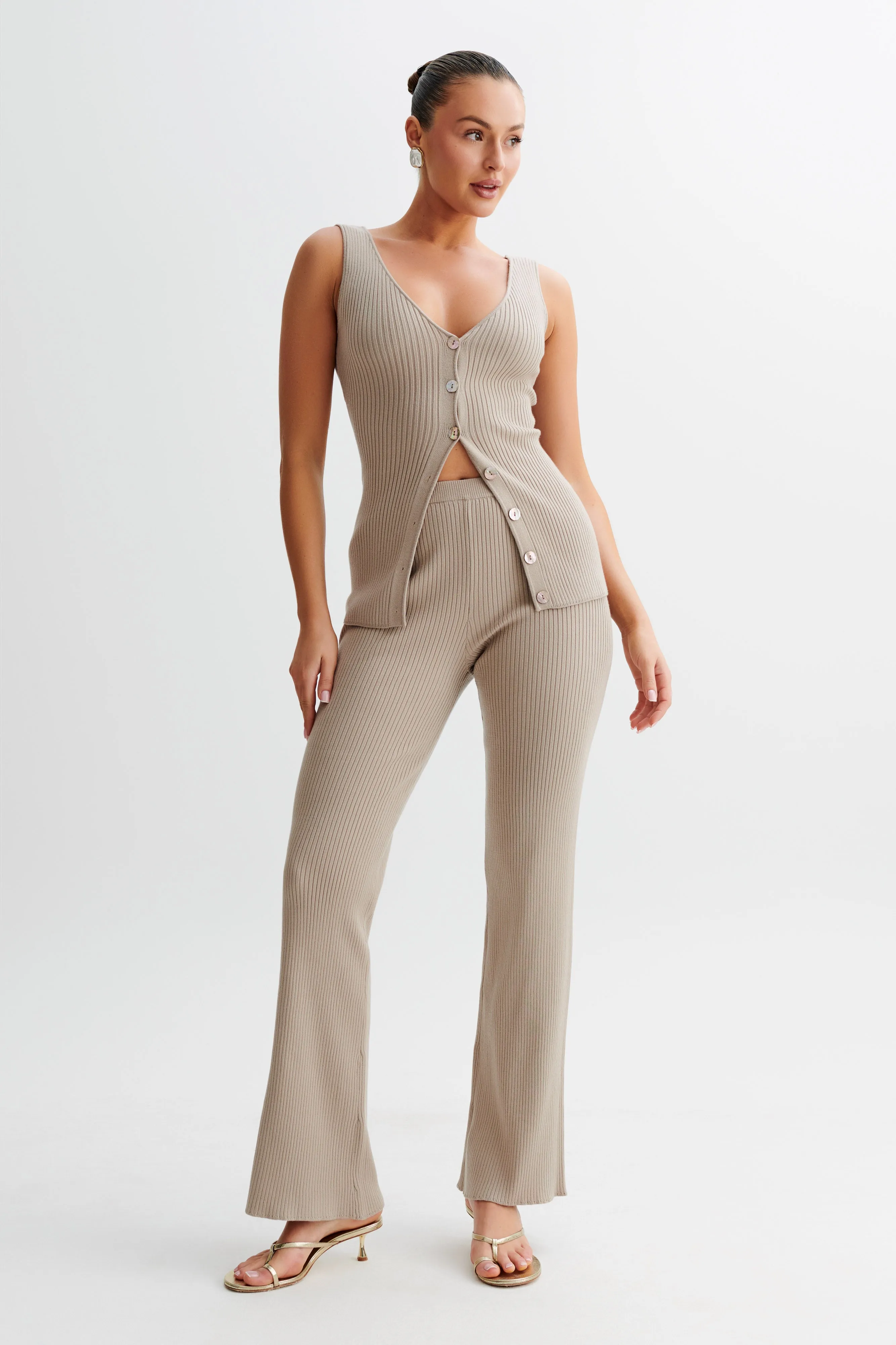 MoistureWicking Calypso Knit Longline Vest - Tawny Grey