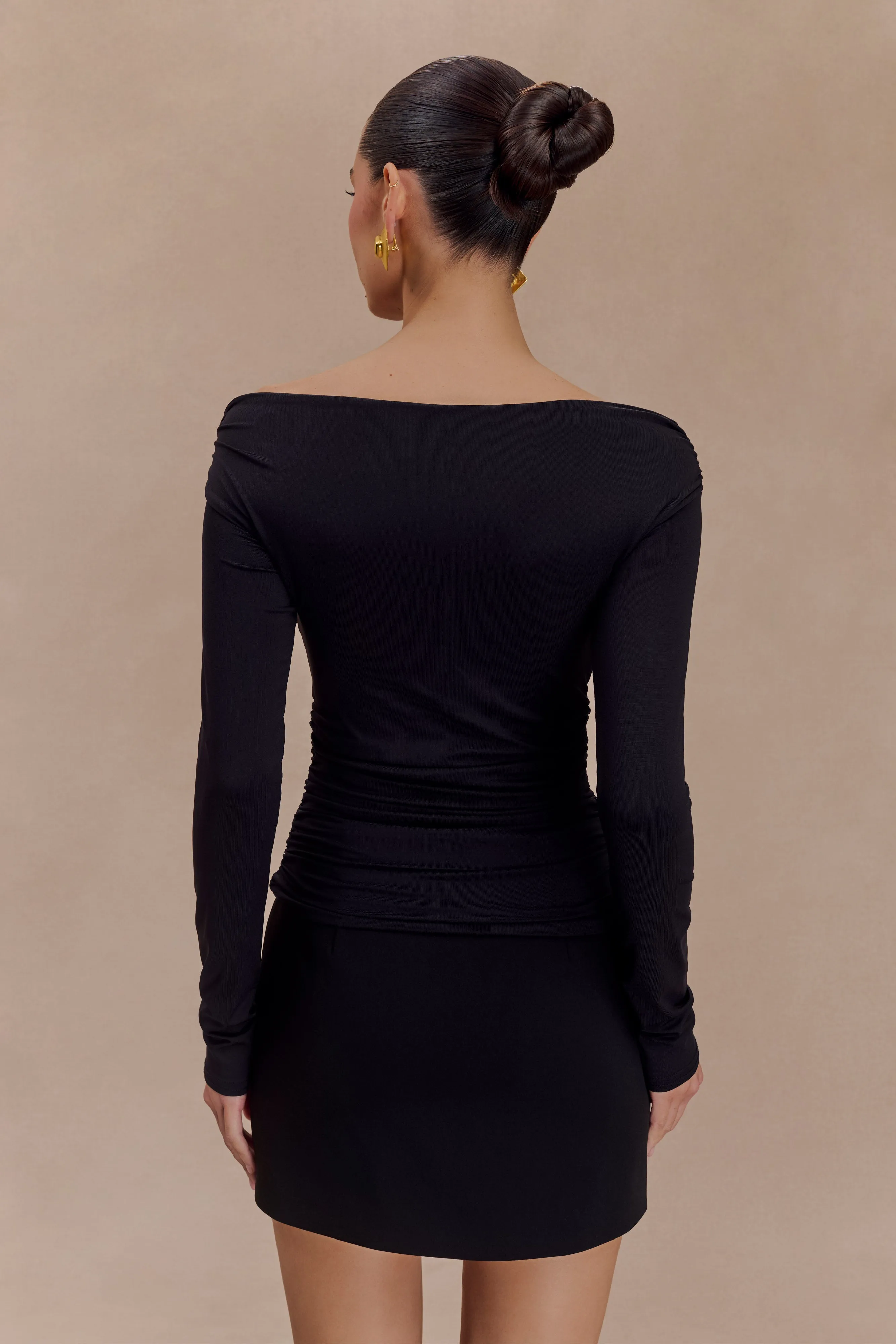 CompressionSupportWeave Jaden Off Shoulder Recycled Nylon Top - Black