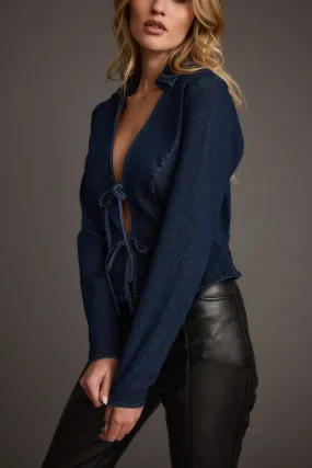 Taylor Open Tie Front Denim Top Snag Free Fabric SweatGuard Lining