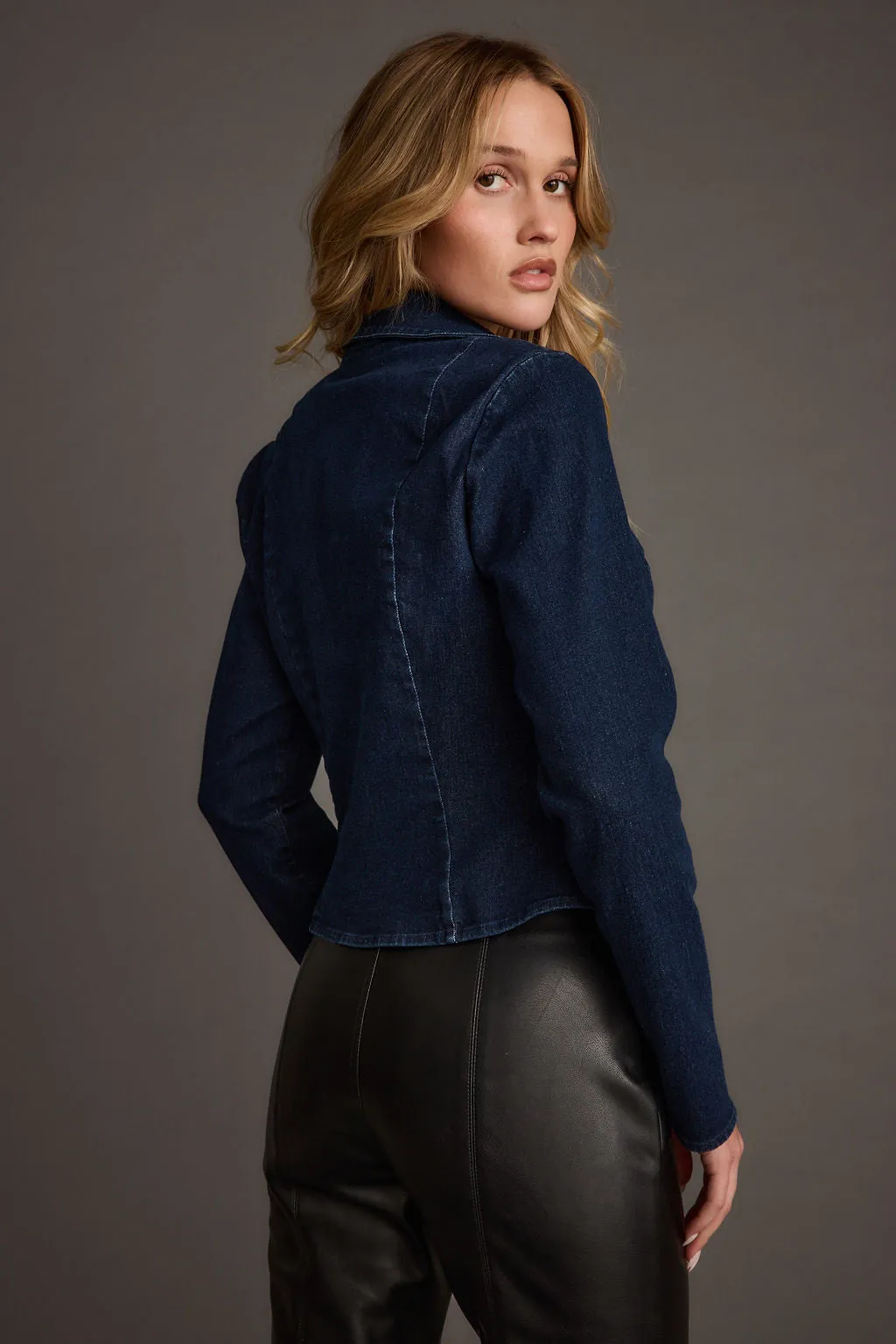 MoistureWicking Taylor Open Tie Front Denim Top