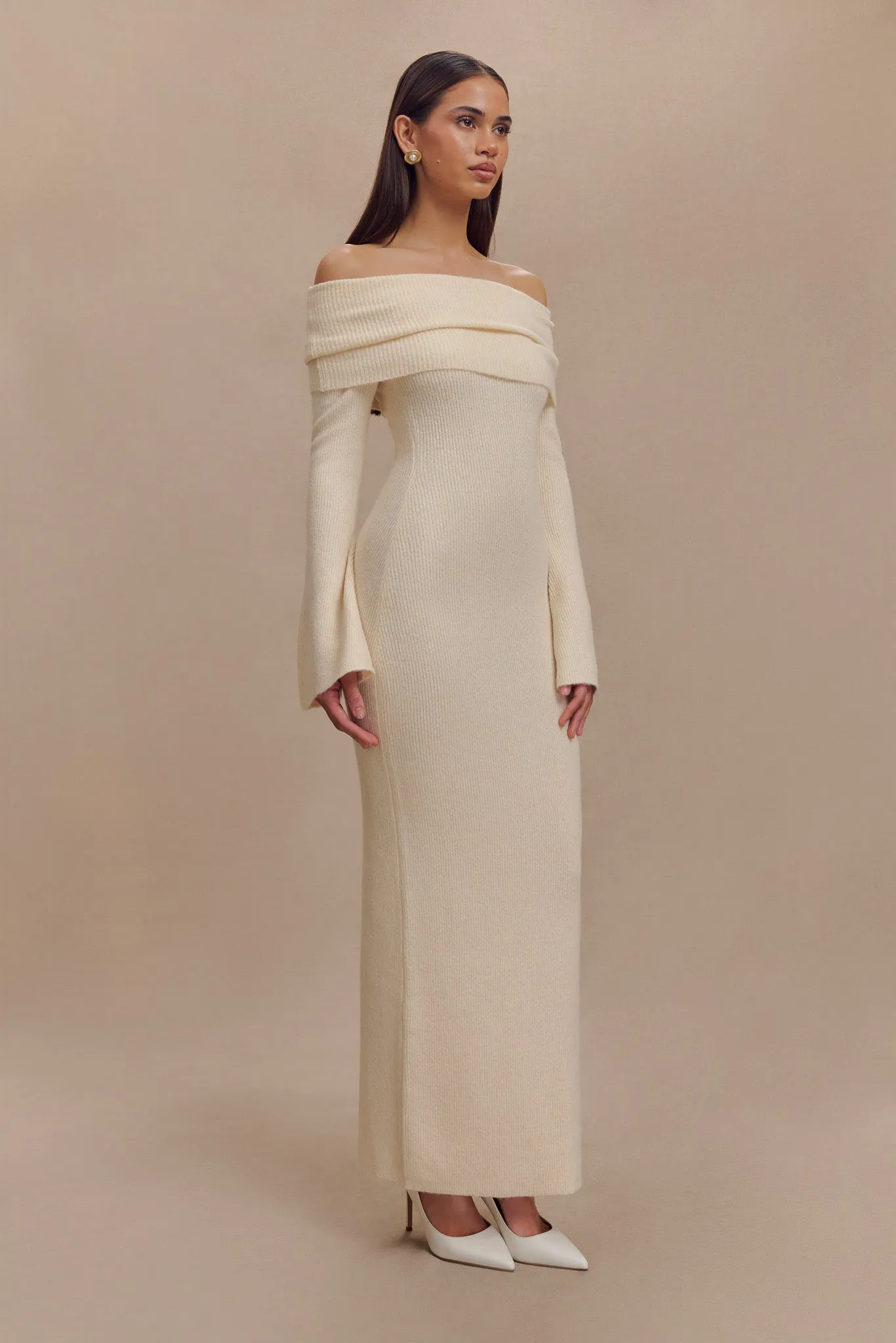 Katherine Off Shoulder Knit Maxi Dress - Ivory Trendy Cut