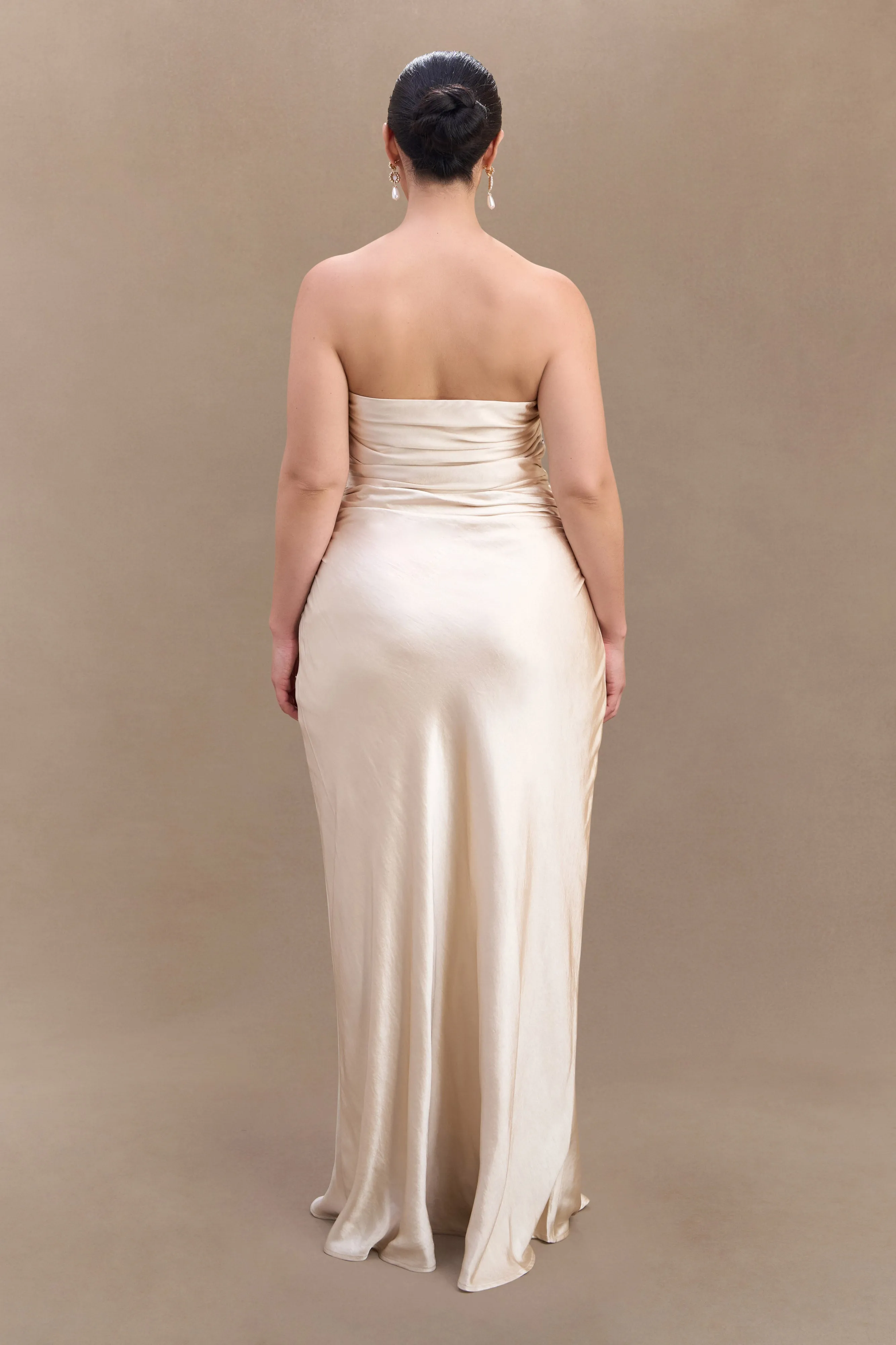 Cedar Strapless Satin Maxi Dress - Blush Gold Button-front