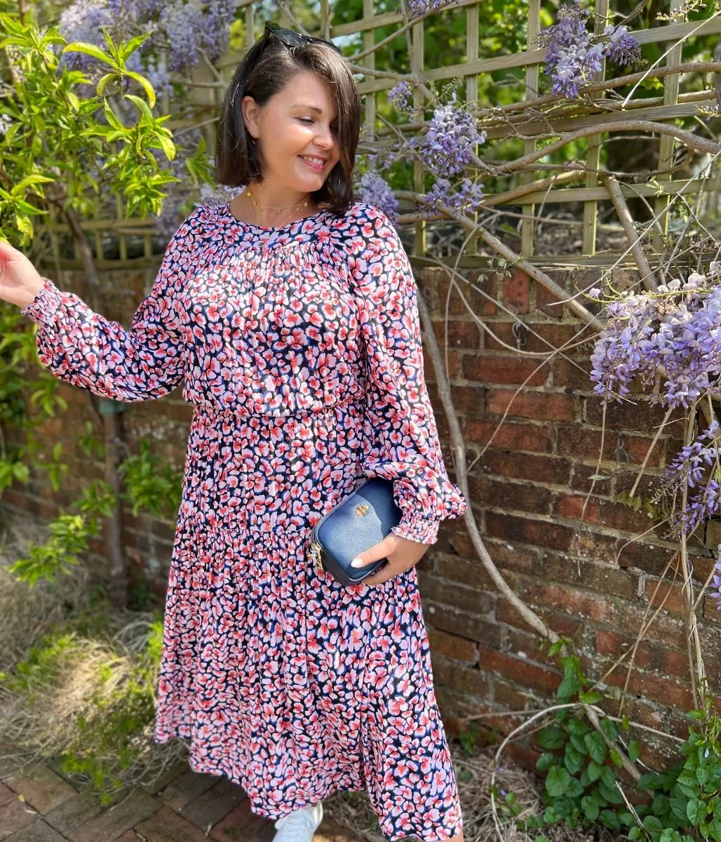 Animal Print Blue & Pink Midi Dress Chain-Detail