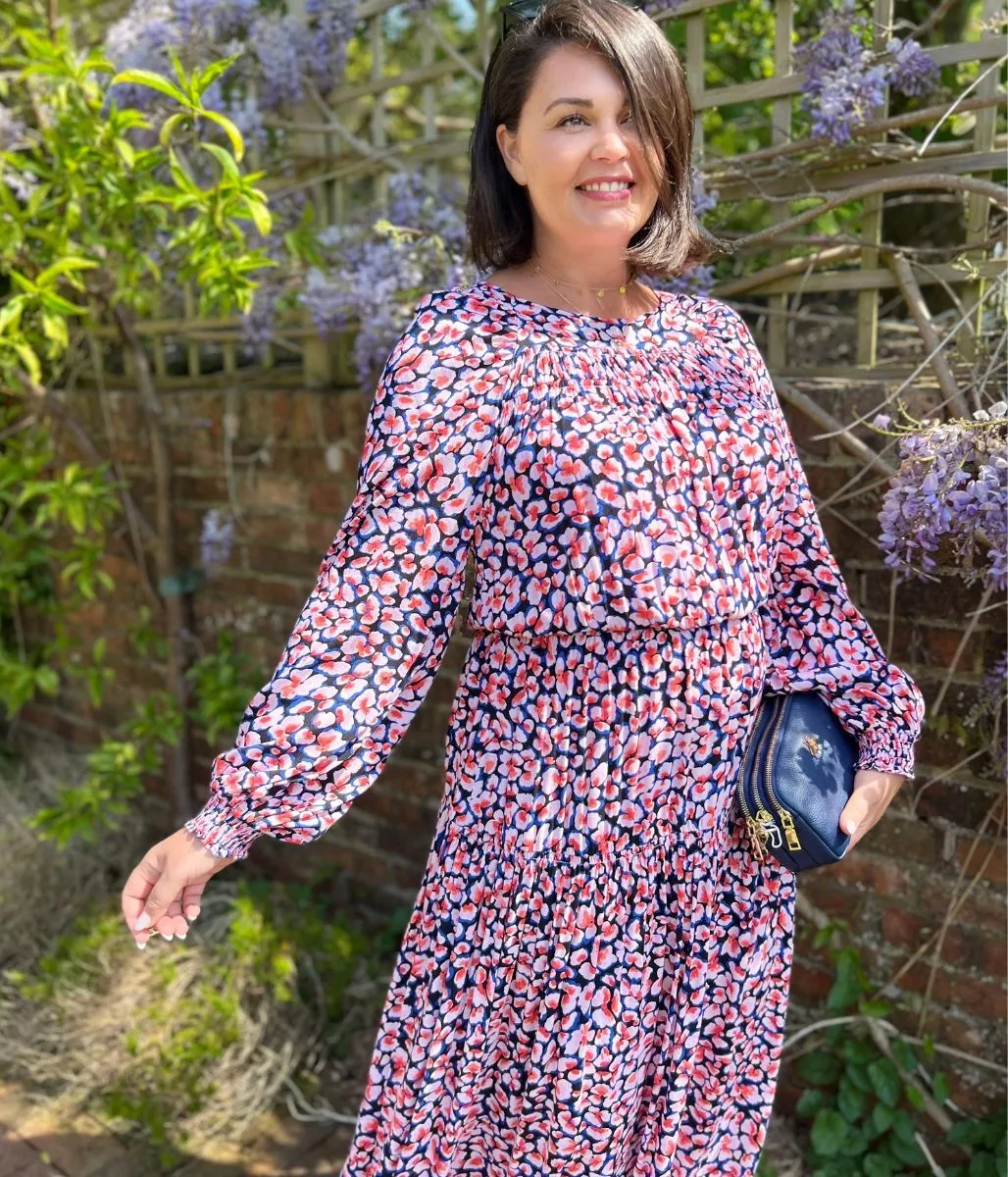 Animal Print Blue & Pink Midi Dress Bold Touches Grass Soft