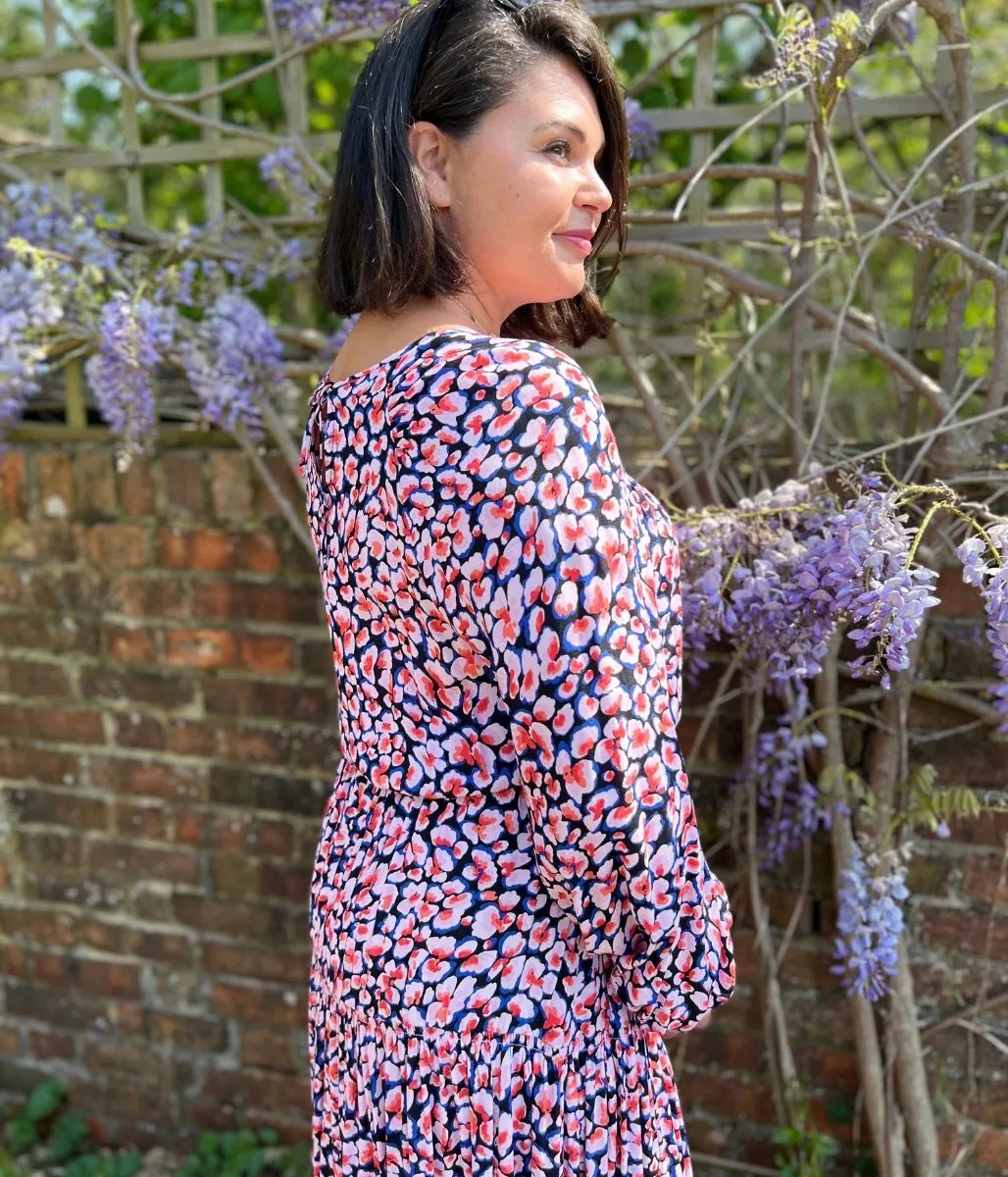 Clean Outfit Animal Print Blue & Pink Midi Dress