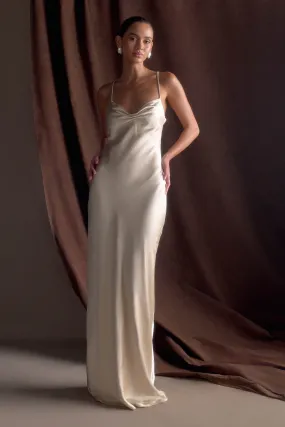 Soft Curve Flattering Shape Lilly Sweetheart Satin Maxi Dress - Blush Gold