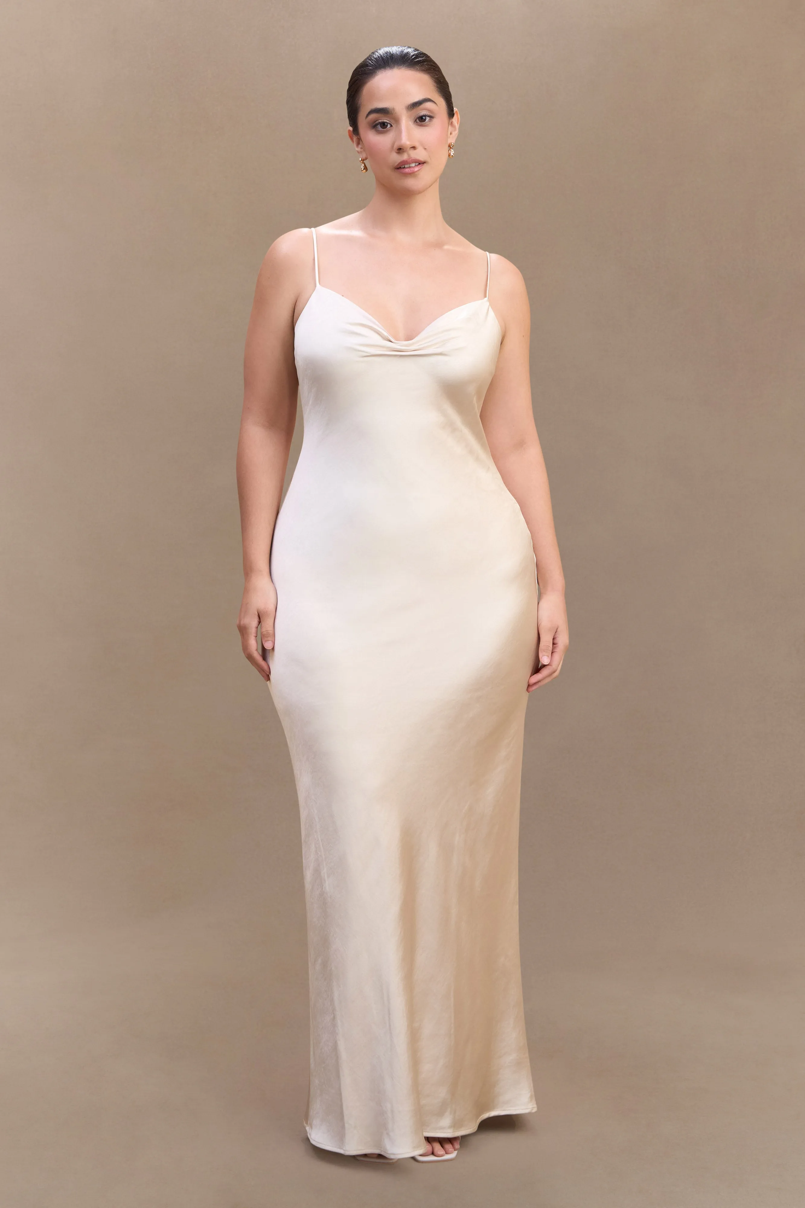 Lilly Sweetheart Satin Maxi Dress - Blush Gold Tonal-Stitching Fit Mood