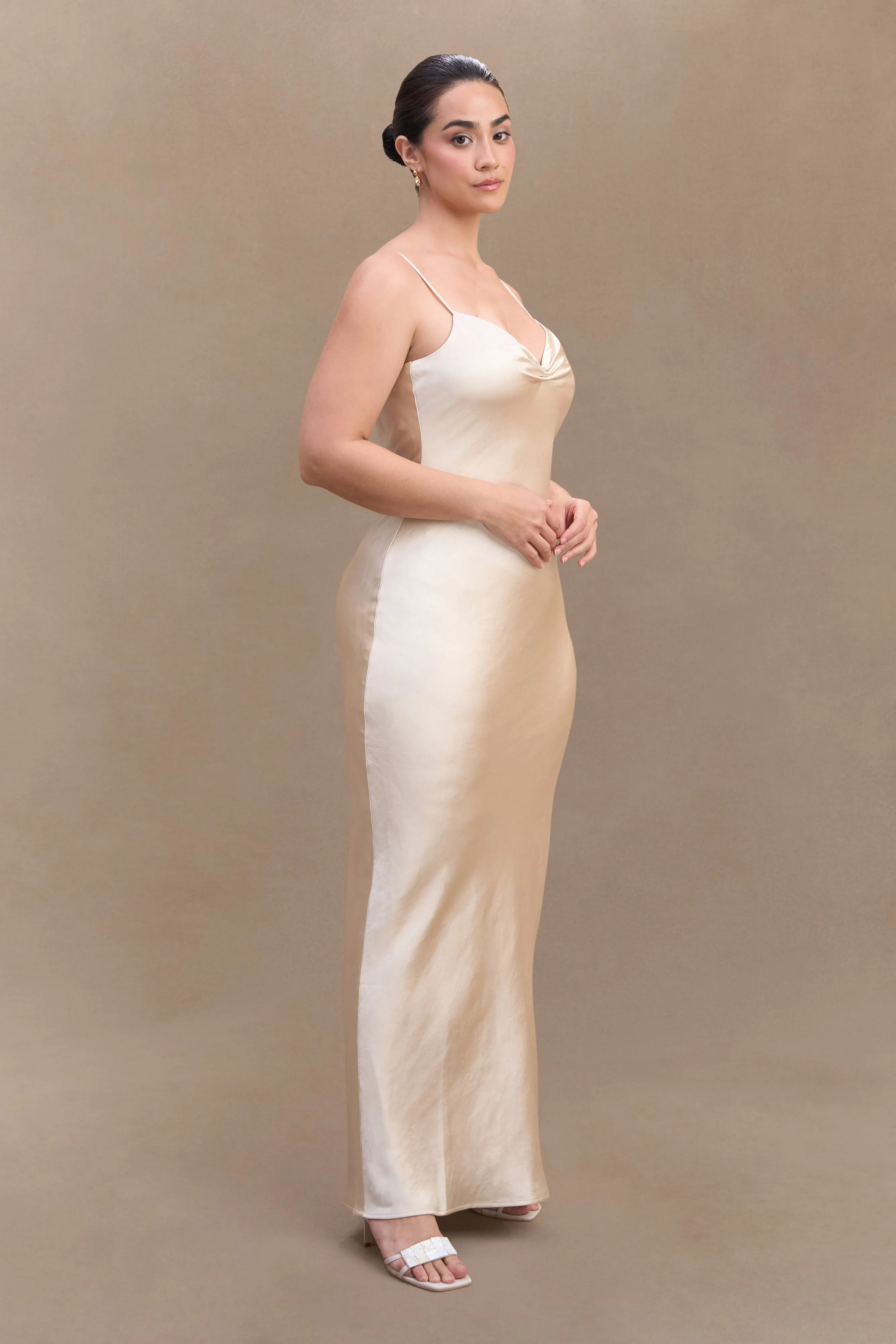 Villa Mood Lilly Sweetheart Satin Maxi Dress - Blush Gold