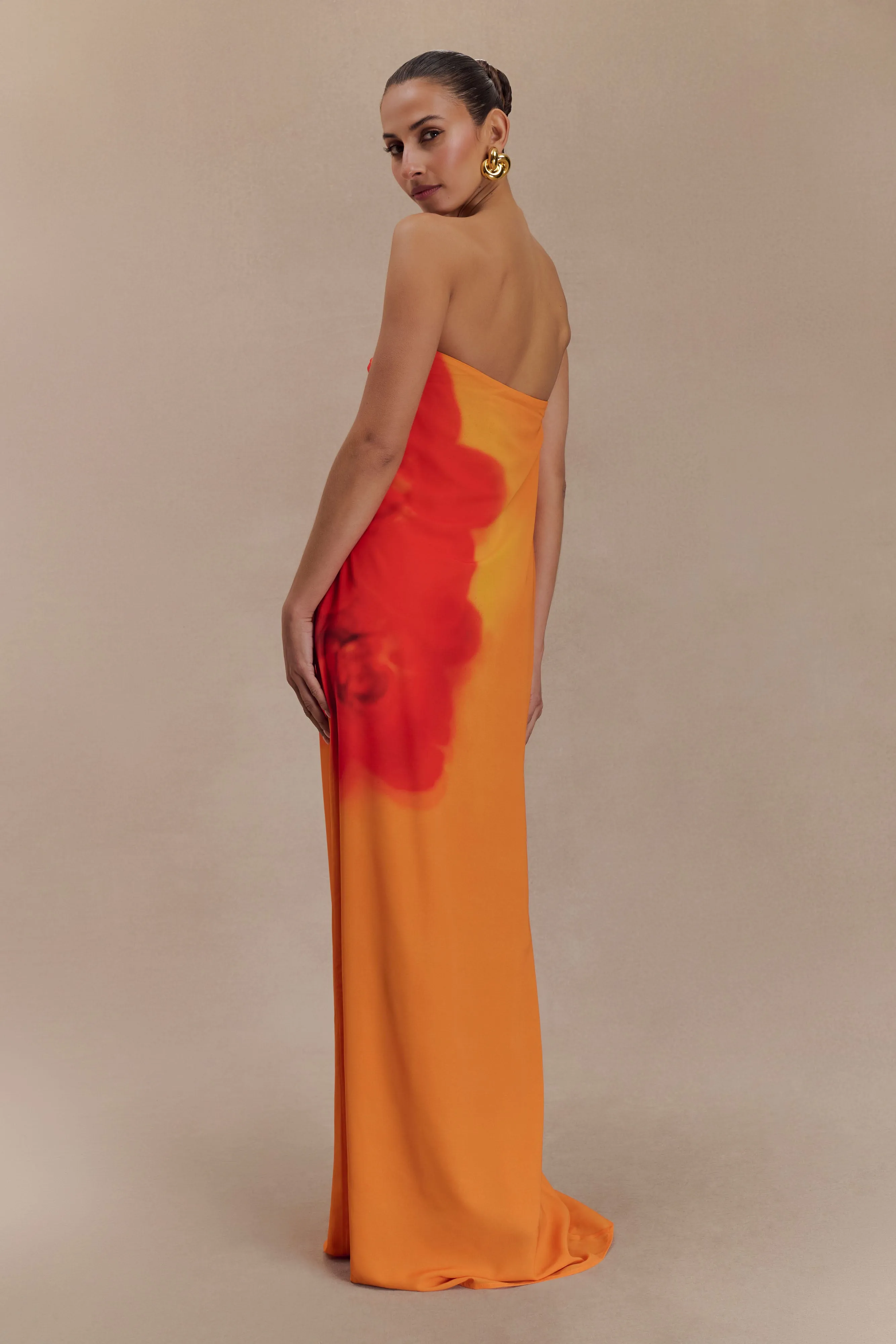 Amaya Strapless Chiffon Maxi Dress - Koi Orchid Print Natural Feel Summer-Season