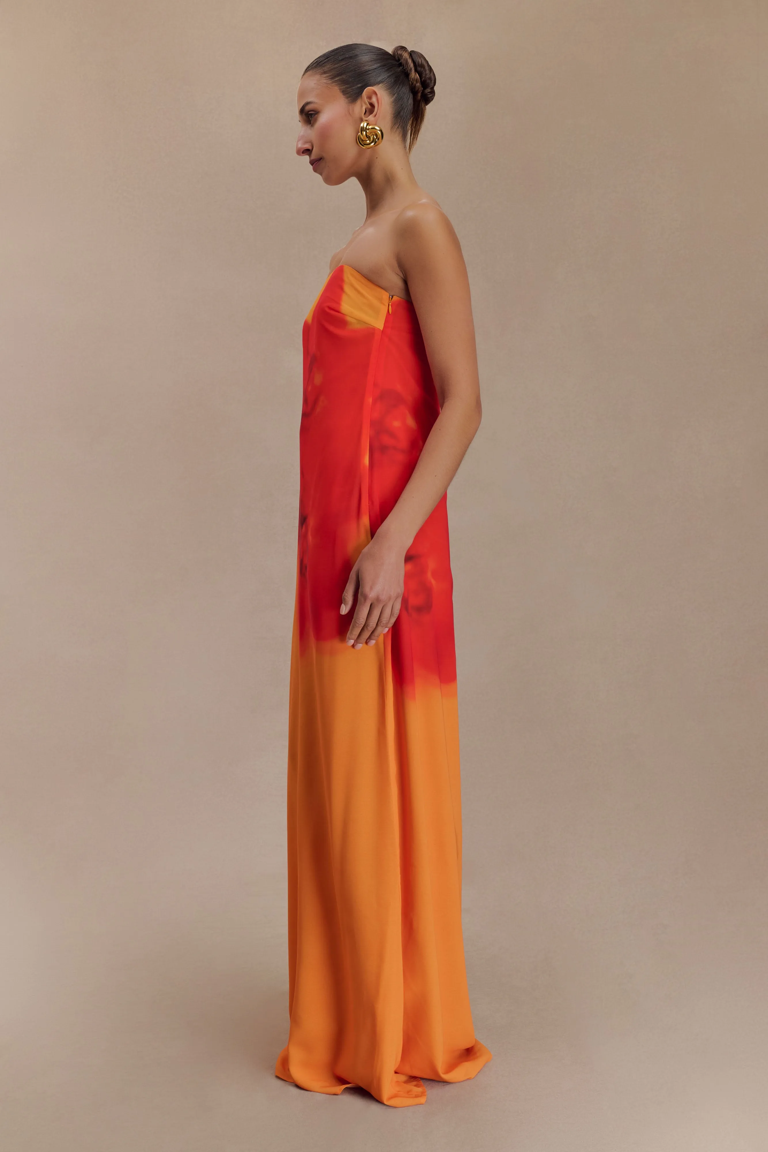 Flared shape Amaya Strapless Chiffon Maxi Dress - Koi Orchid Print