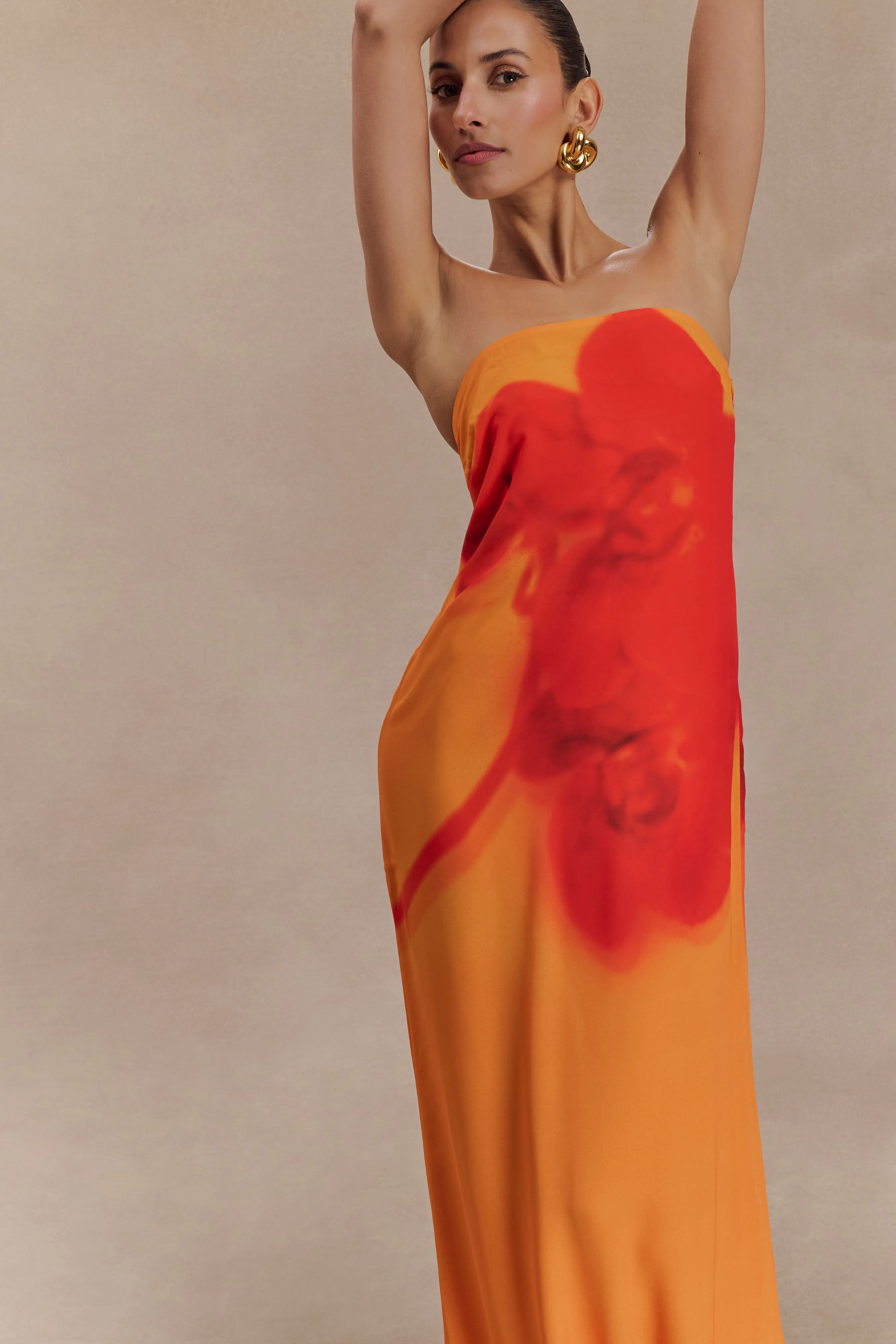 Amaya Strapless Chiffon Maxi Dress - Koi Orchid Print Maternity-Fit