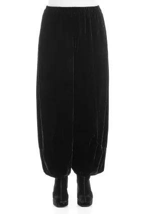 Loose Black Silk Velvet Trousers Anti Cling Finish No Tag