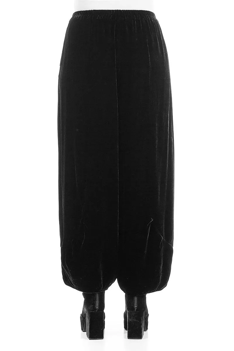 Comfortable Waistband Fashion Fit Loose Black Silk Velvet Trousers