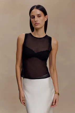 Dollie Sheer Knit Tank Top - Black Durable Reinforced Elbows Long Sleeve Tee